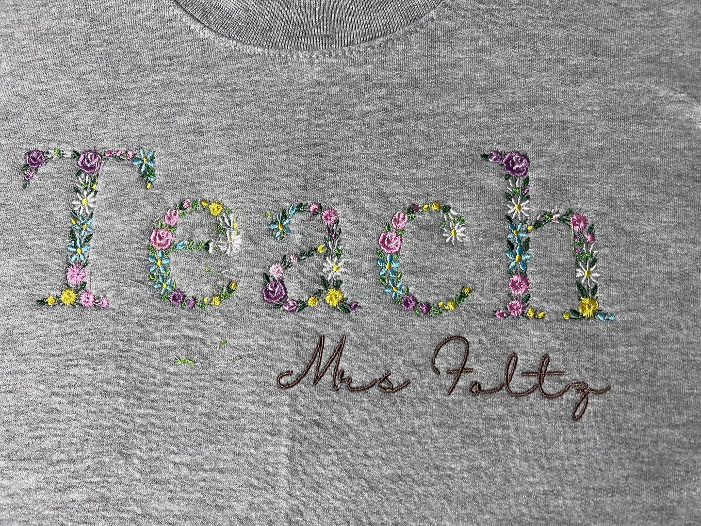 Teach Embroidered Floral Sweatshirt | Personalized Name Teacher Hoodie | New Teacher Gift | Teacher Appreciation | Custom Teach Sweatshirt by Lina Loves Two, handmade in Los Angeles CA