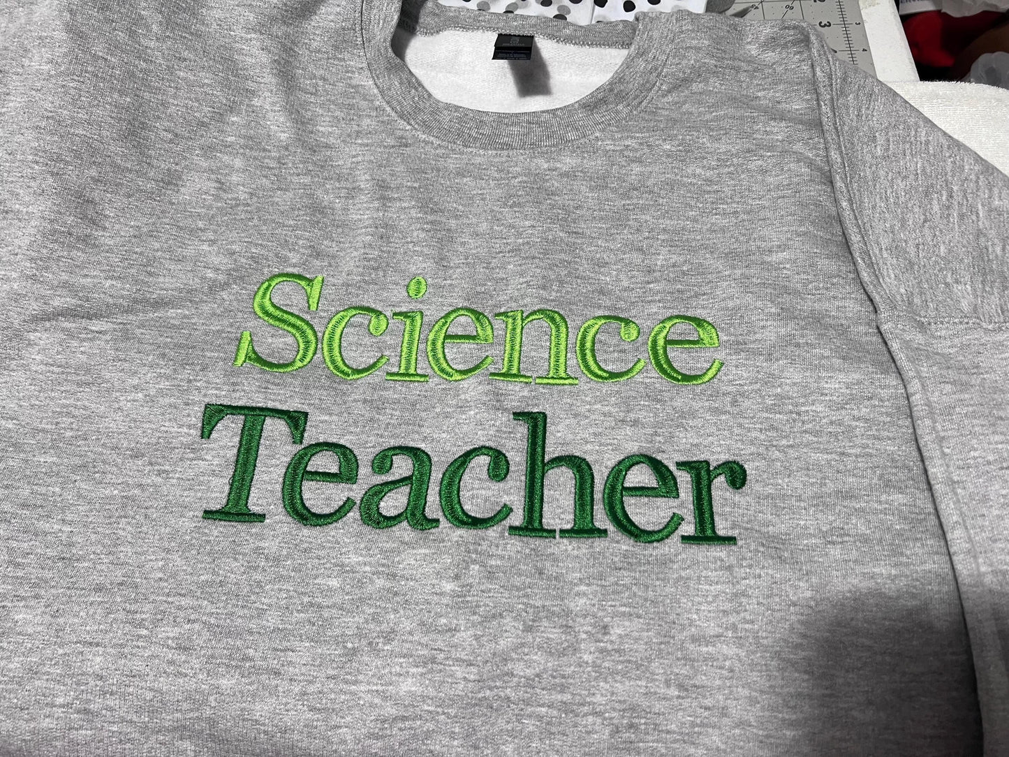 Custom Embroidered Teacher Subject Sweatshirt: Personalized Crewneck by Lina Loves Two, handmade in Los Angeles CA