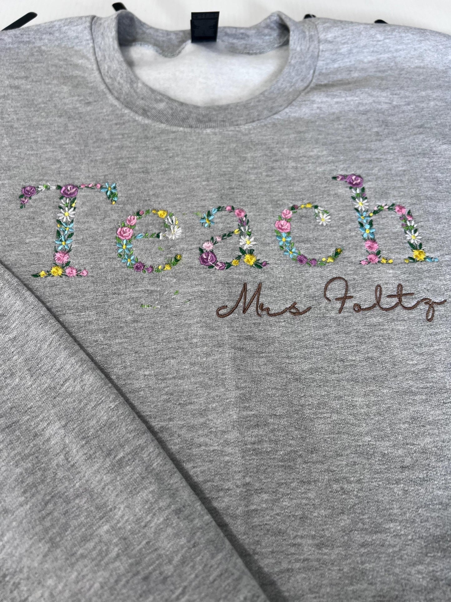 Teach Embroidered Floral Sweatshirt | Personalized Name Teacher Hoodie | New Teacher Gift | Teacher Appreciation | Custom Teach Sweatshirt by Lina Loves Two, handmade in Los Angeles CA