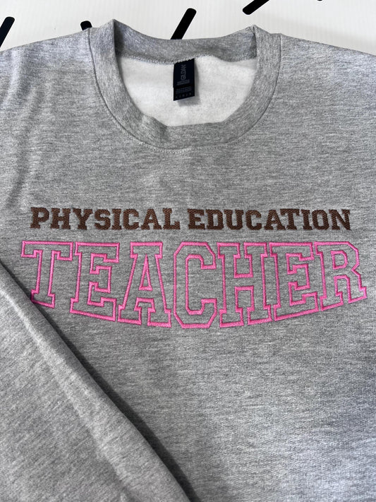 TEACHER and Subject Sweatshirt for Teacher, Custom Embroidered Crewneck Sweatshirt, Teacher Name on Sleeve, Teacher Appreciation Gift