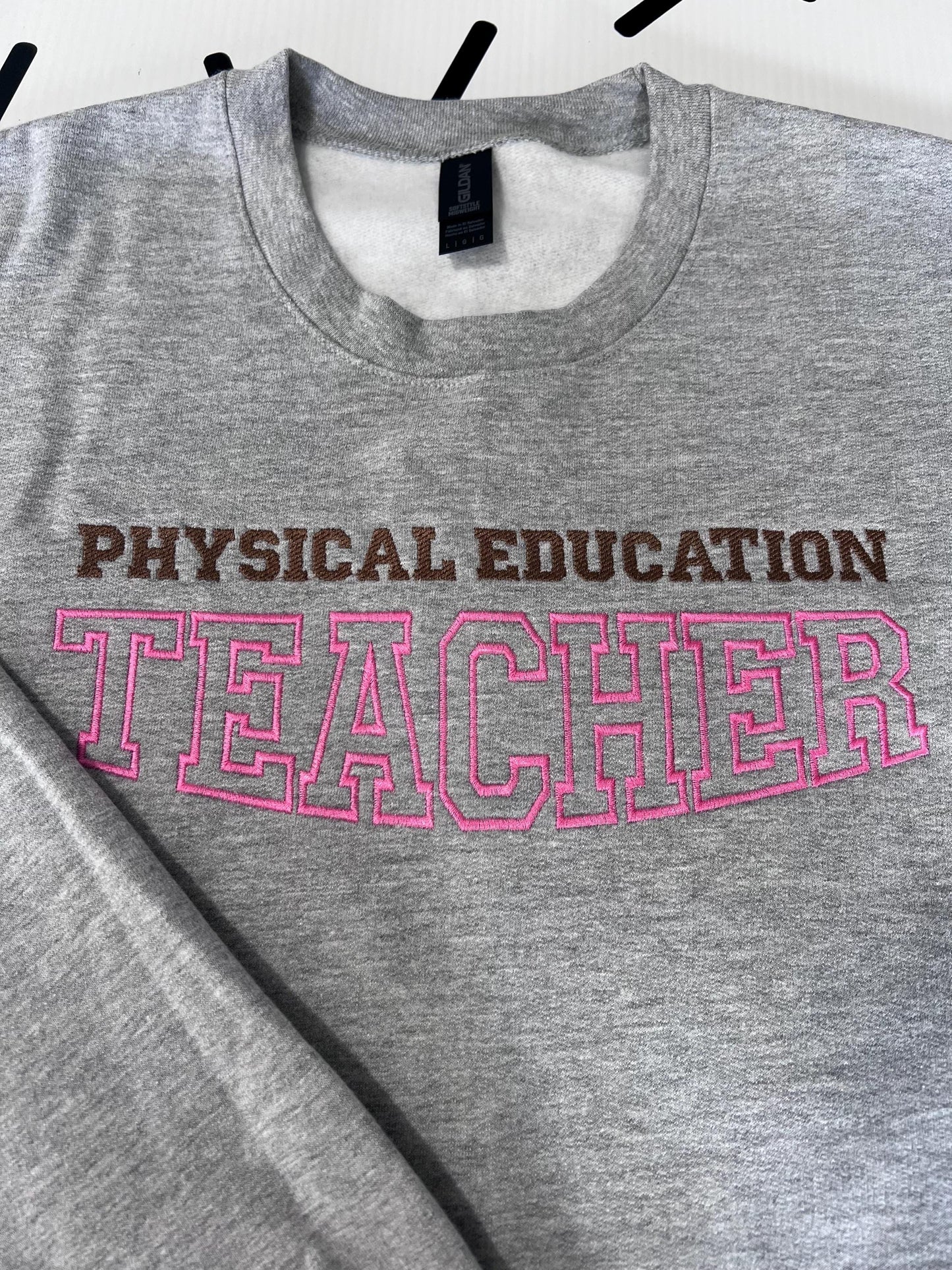 Custom Embroidered Teacher Sweatshirt: Personalized Subject Crewneck by Lina Loves Two, handmade in Los Angeles CA