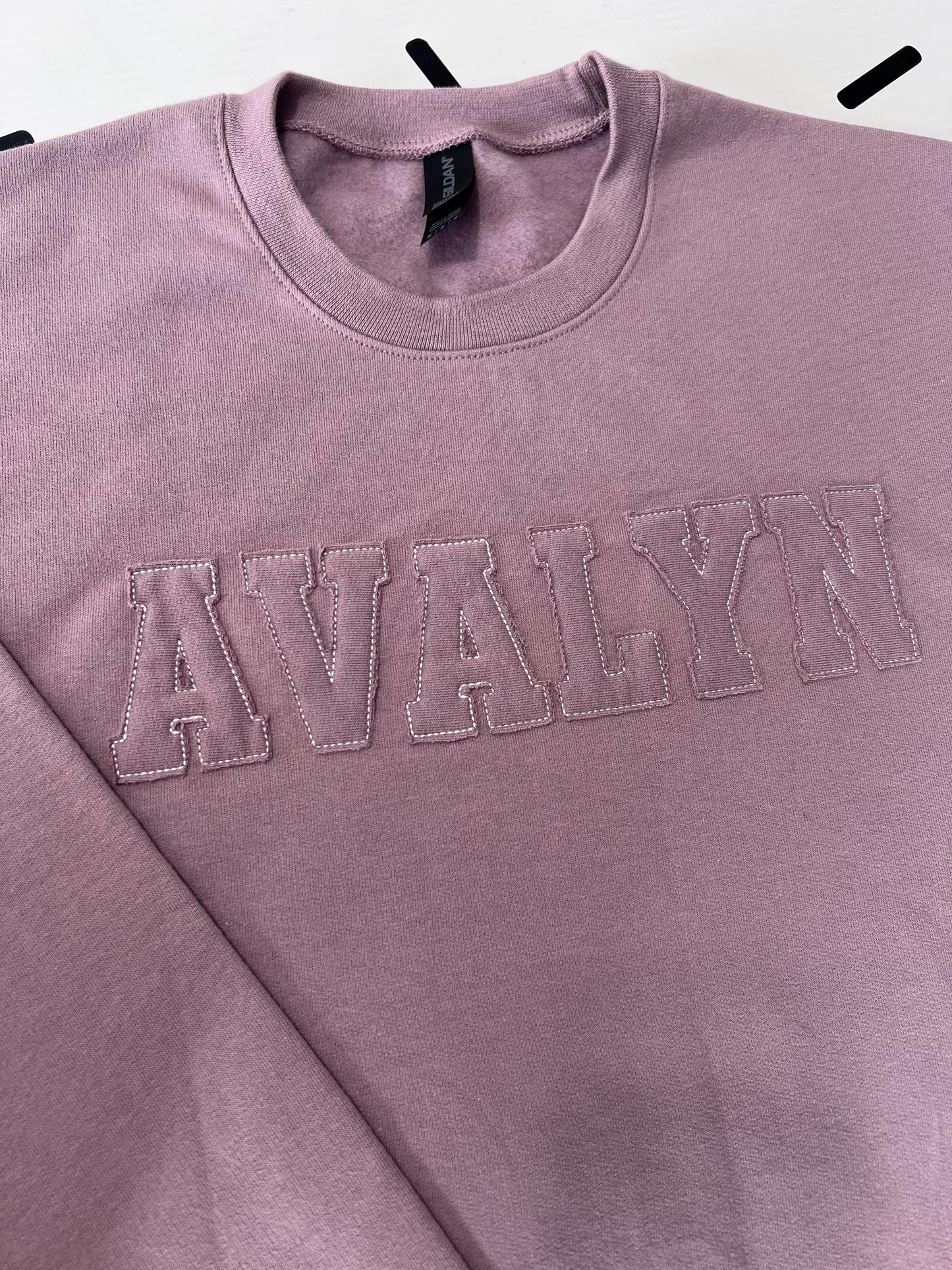 Custom Embroidered Appliqué Crewneck: Personalized Varsity Sweatshirt by Lina Loves Two, handmade in Los Angeles CA