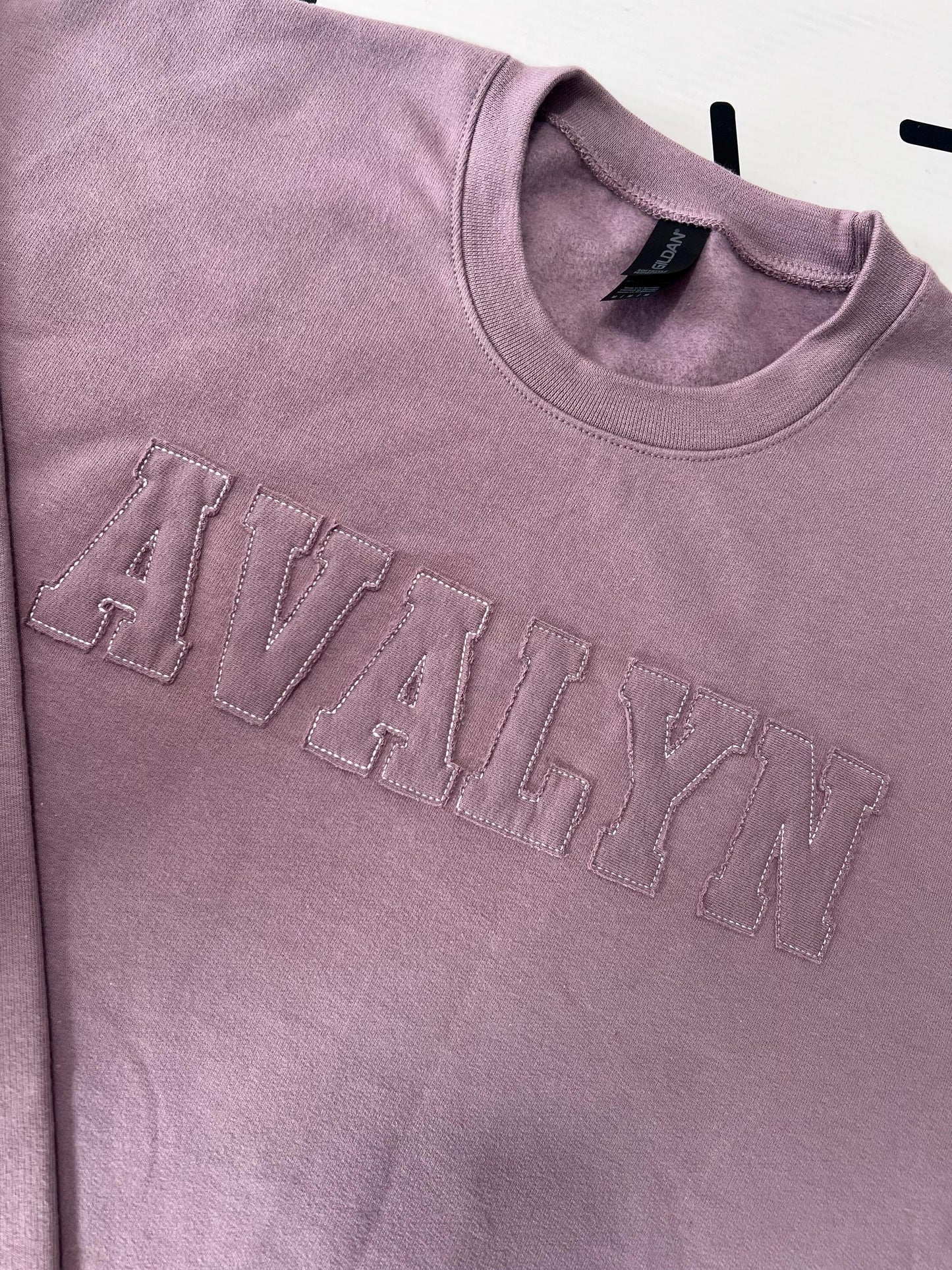 Custom Embroidered Appliqué Crewneck: Personalized Varsity Sweatshirt by Lina Loves Two, handmade in Los Angeles CA