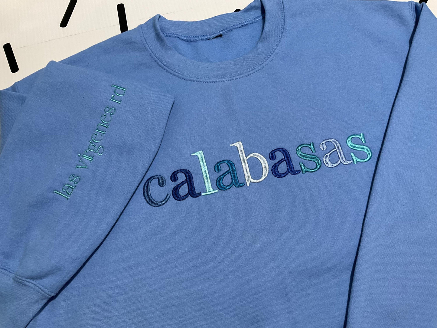 Custom City Embroidered Sweatshirt: Minimalist Travel Crewneck by Lina Loves Two, handmade in Los Angeles CA