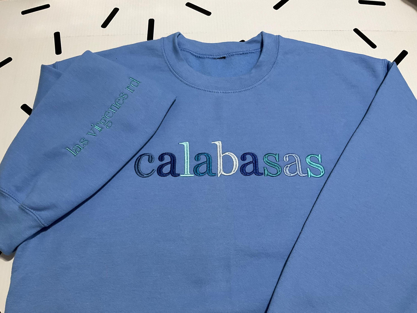 Custom City Embroidered Sweatshirt: Minimalist Travel Crewneck by Lina Loves Two, handmade in Los Angeles CA