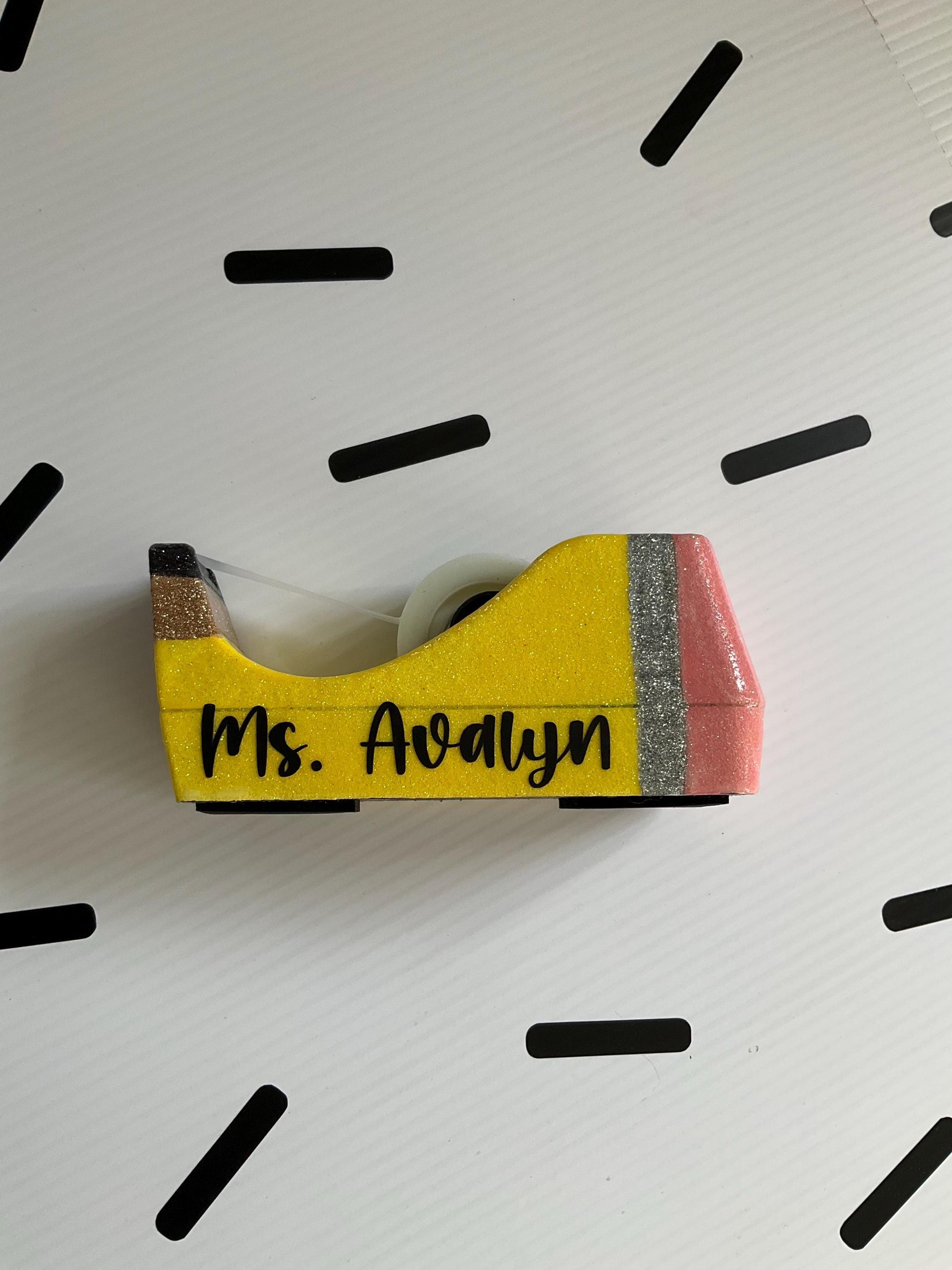 Tape Dispenser | Teacher Gifts | Unique Teacher Desk Accessory | Glitter Pencil Tape Dispenser | Sparkling Pencil Design
