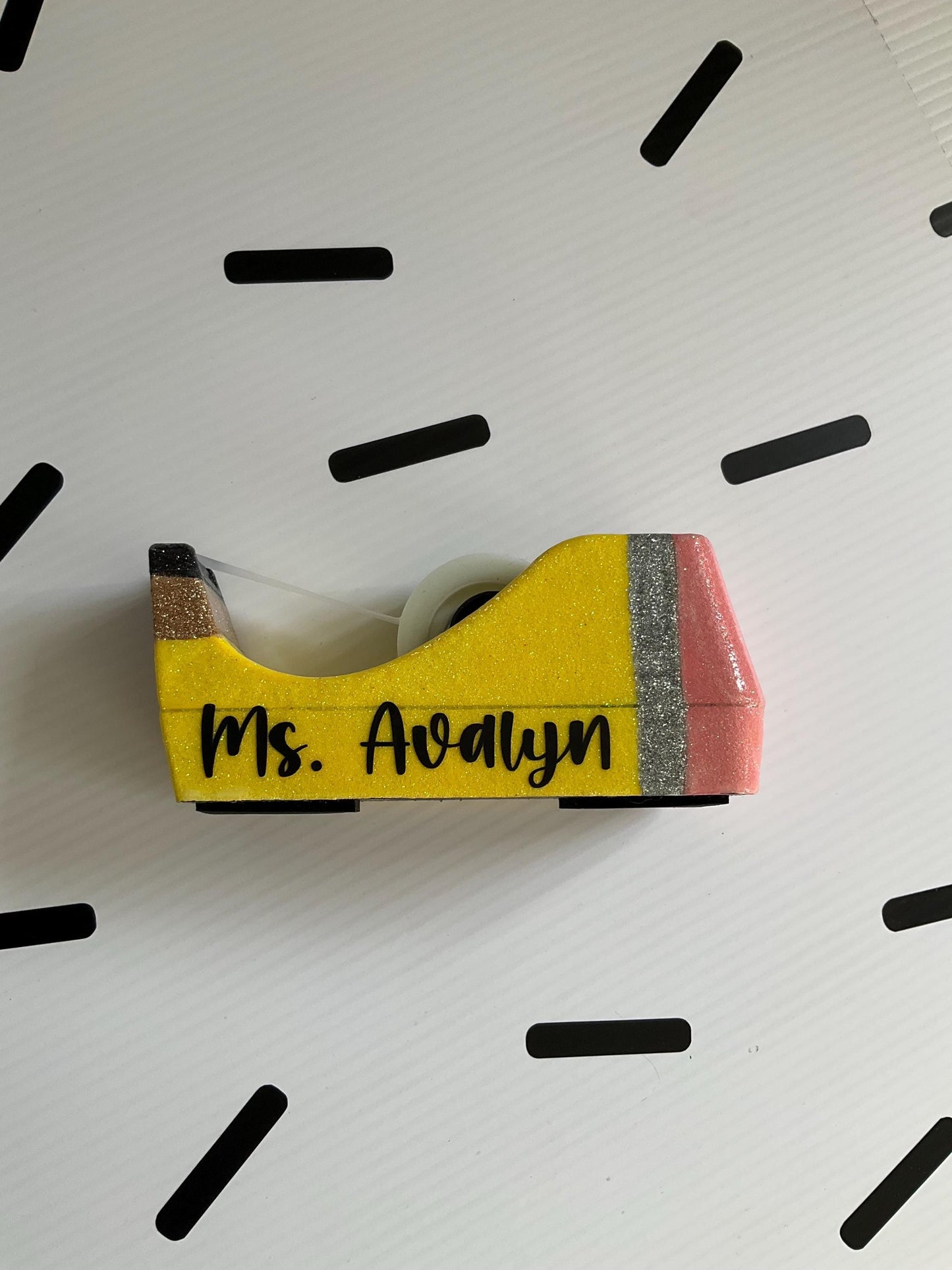 Glitter Pencil Tape Dispenser: Unique Teacher Desk Accessory by Lina Loves Two, handmade in Los Angeles CA