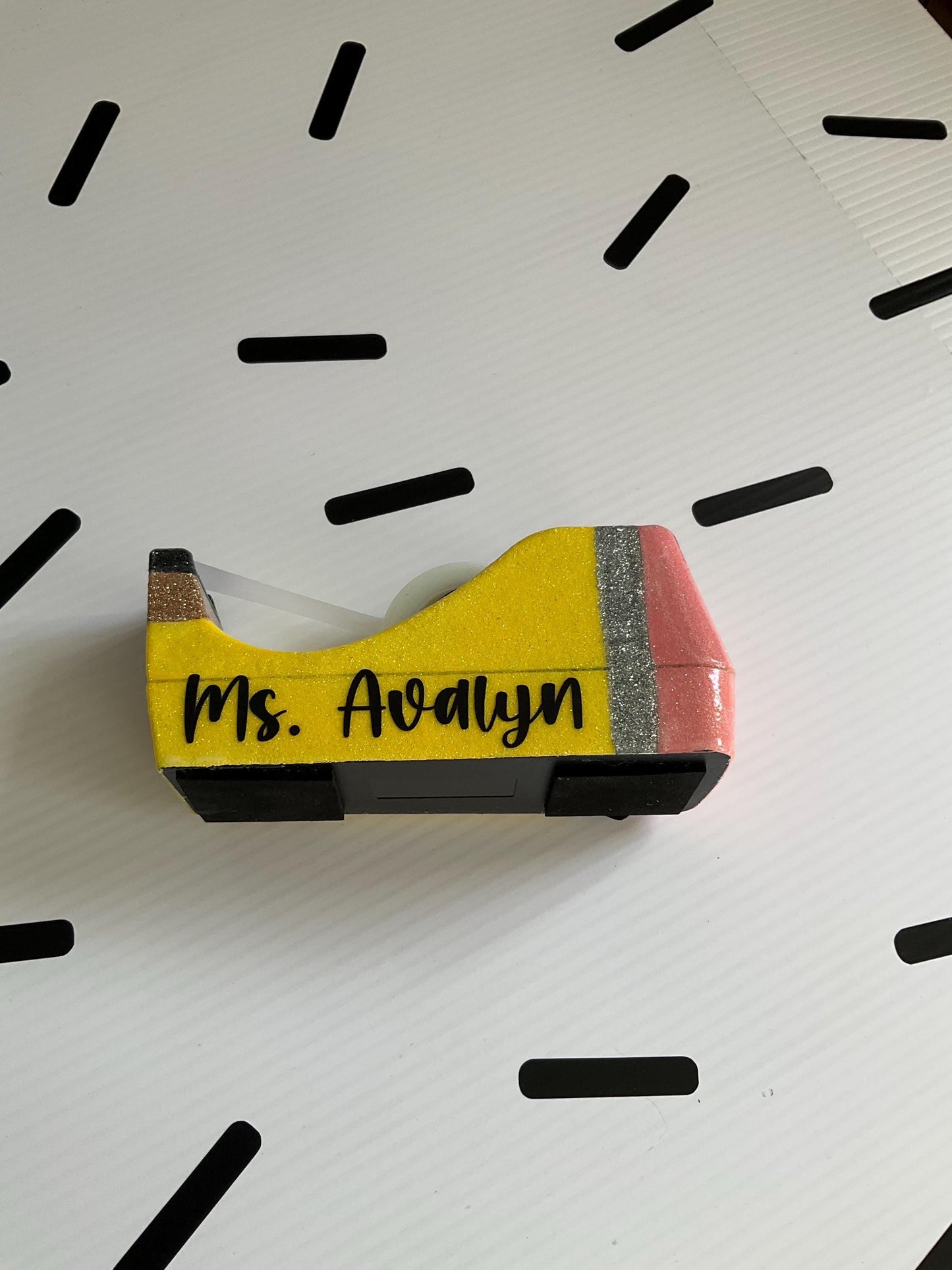 Glitter Pencil Tape Dispenser: Unique Teacher Desk Accessory by Lina Loves Two, handmade in Los Angeles CA