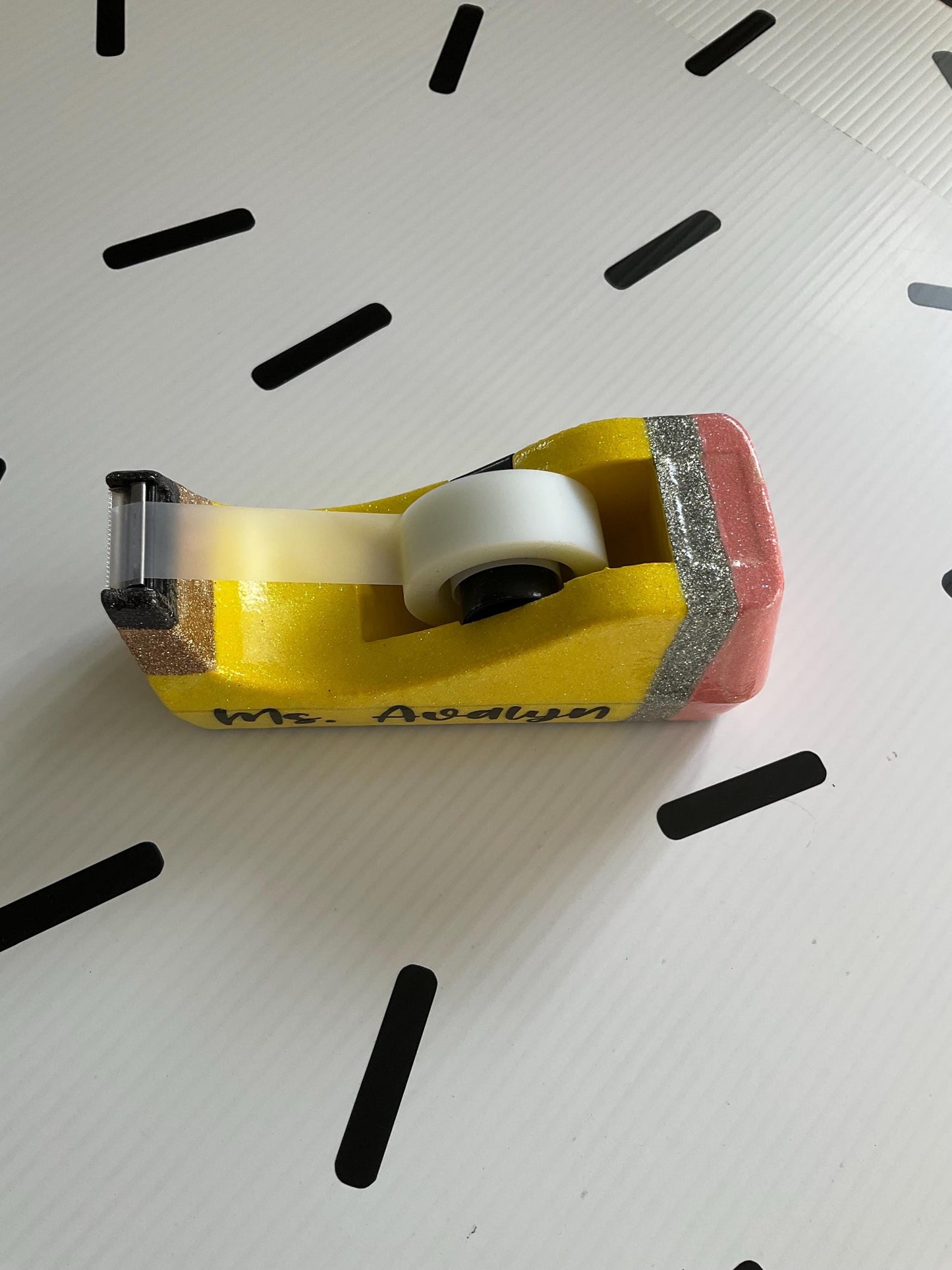 Glitter Pencil Tape Dispenser: Unique Teacher Desk Accessory by Lina Loves Two, handmade in Los Angeles CA