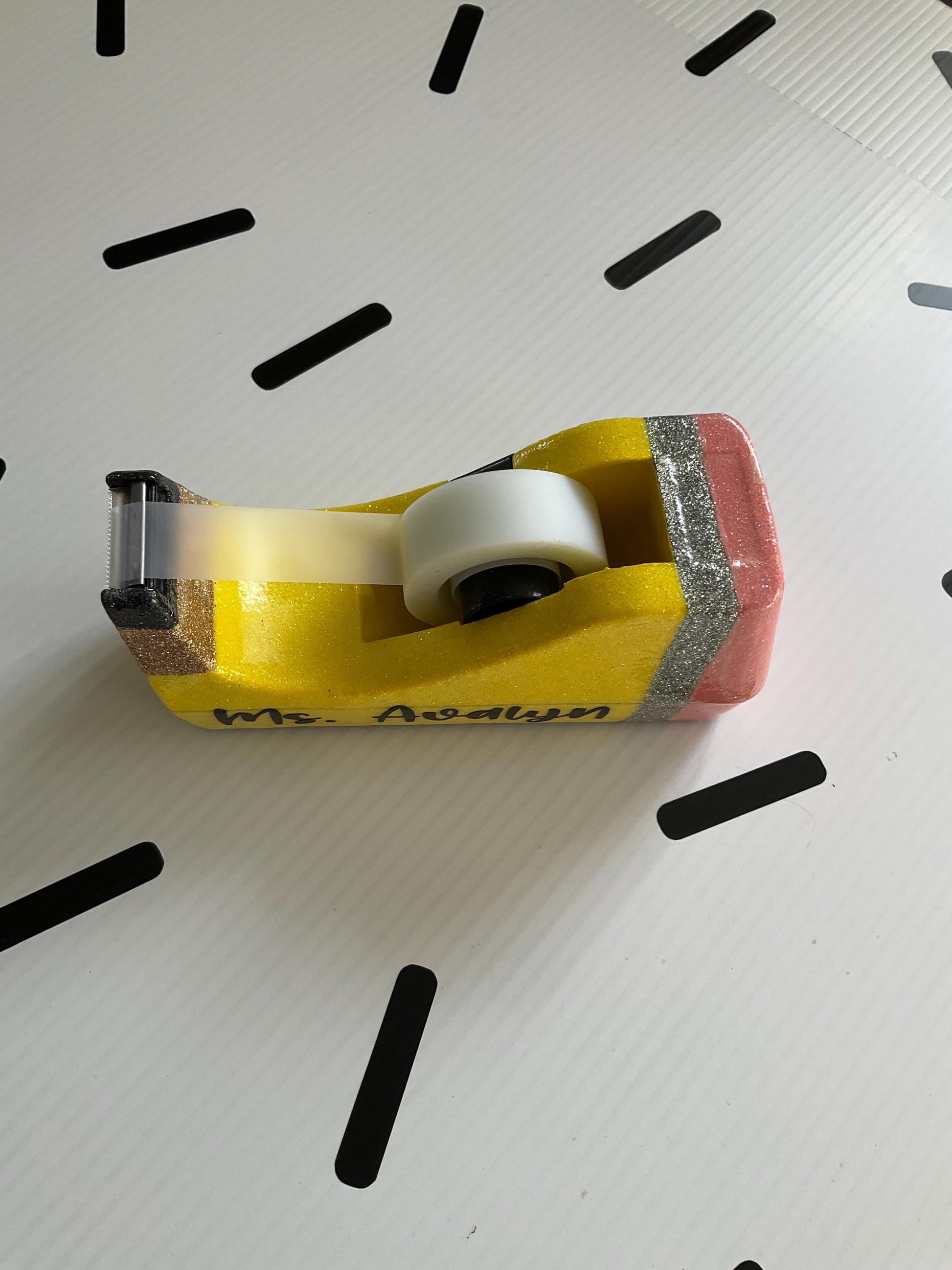 Glitter Pencil Tape Dispenser: Unique Teacher Desk Accessory by Lina Loves Two, handmade in Los Angeles CA