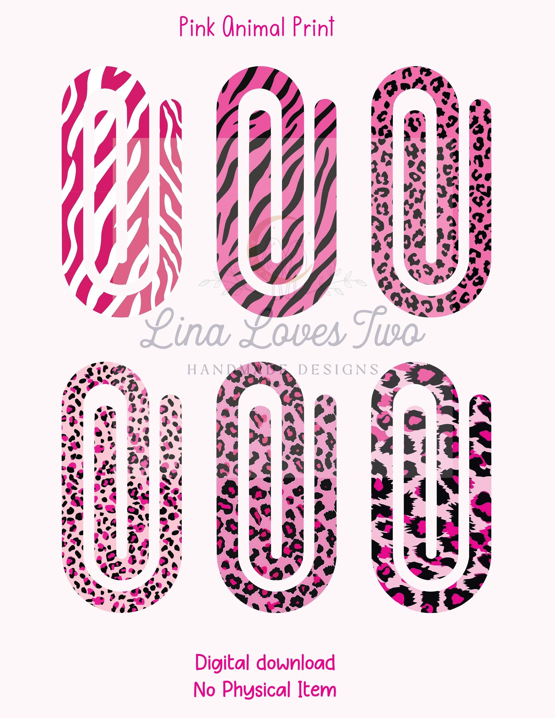 Pink Animal Print Jumbo Paperclip : ( ) by Lina Loves Two, handmade in Los Angeles CA