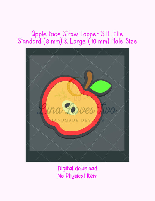3D Apple Face Straw Topper STL File | 3D Print Straw Topper Digital Download | Apple Face Straw Topper | Apple Face Topper
