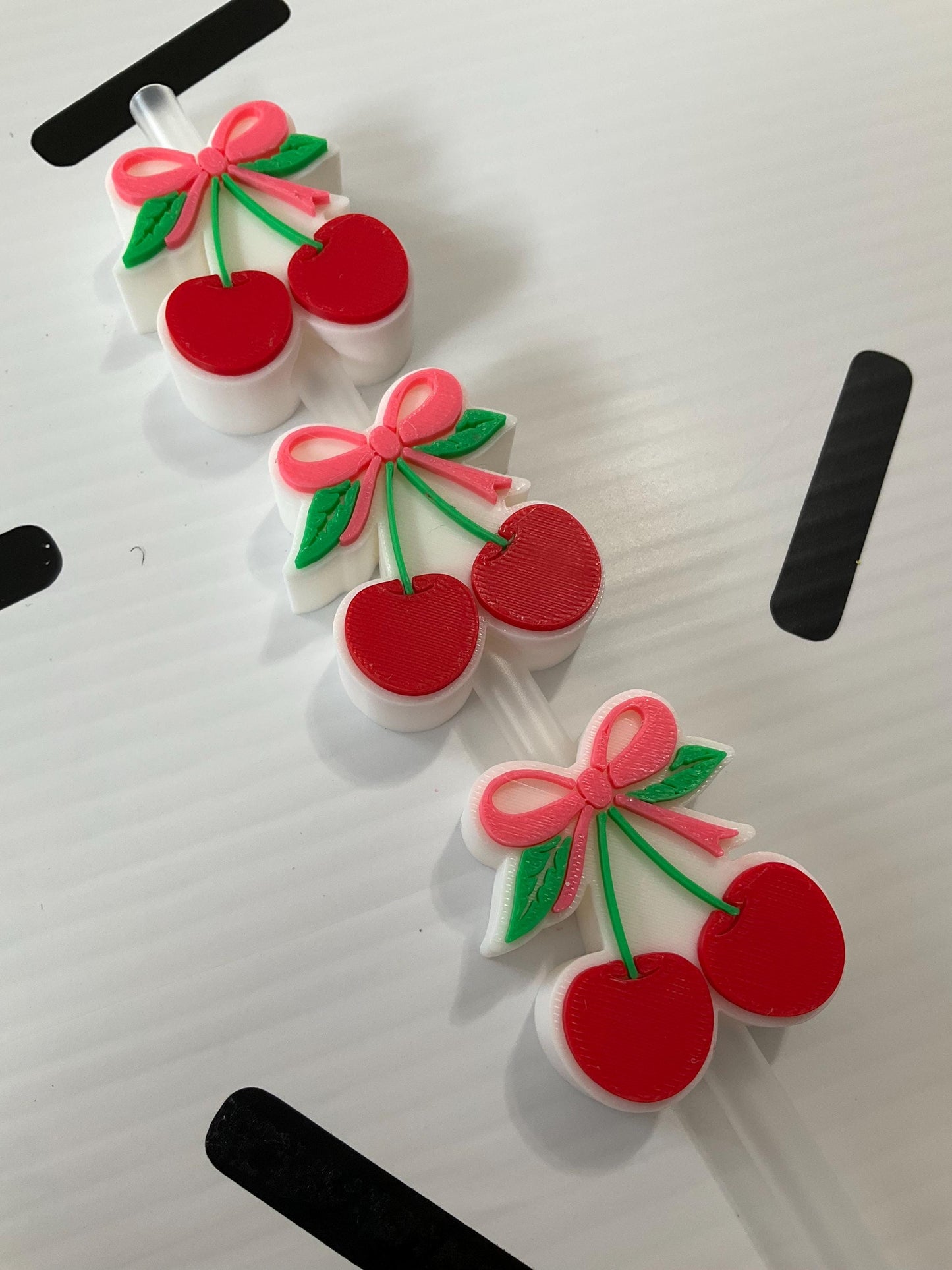 Coquette Cherries Straw Topper: 3D Printed Tumbler Charm by Lina Loves Two, handmade in Los Angeles CA