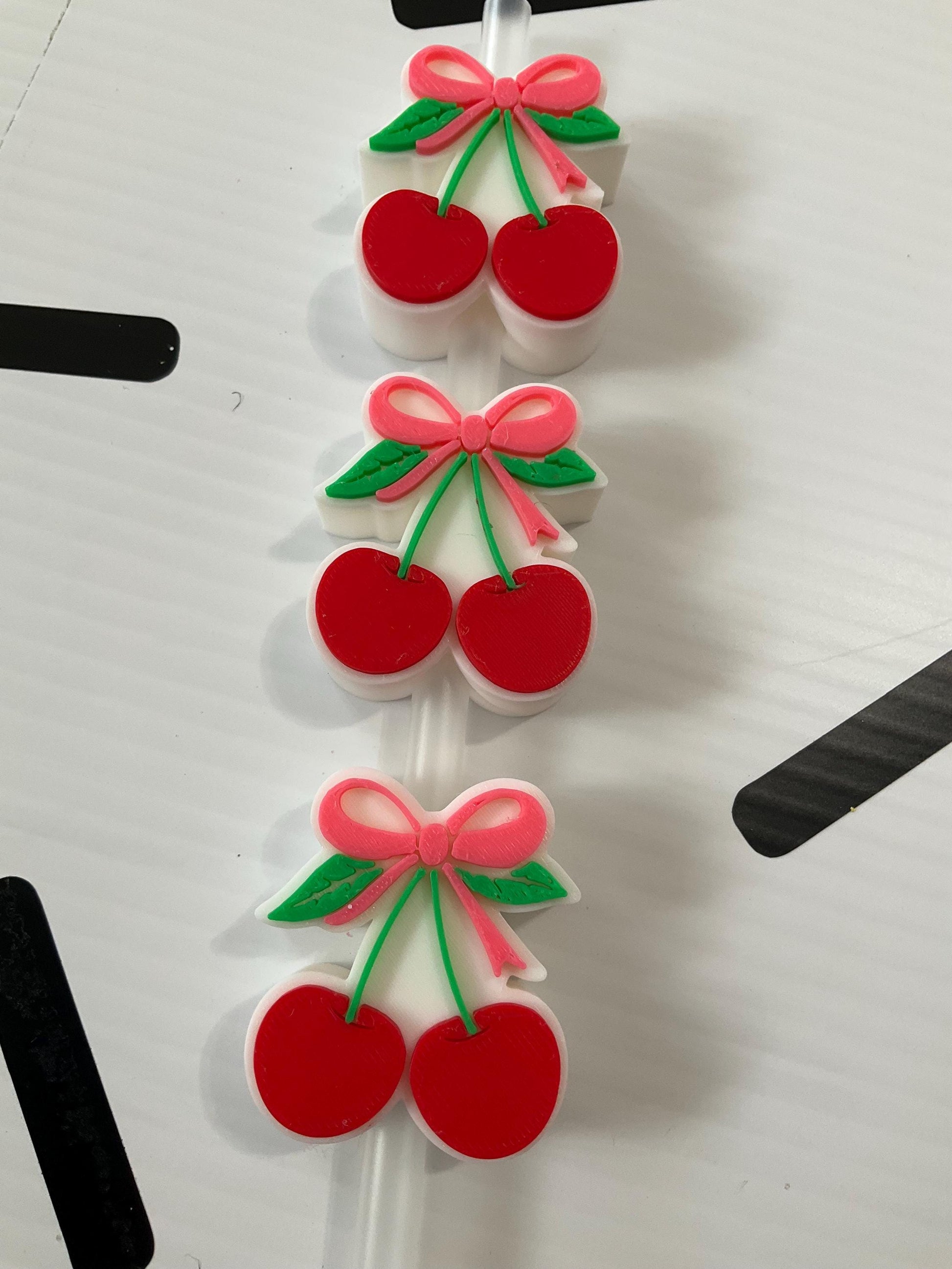 Coquette Cherries Straw Topper: 3D Printed Tumbler Charm by Lina Loves Two, handmade in Los Angeles CA