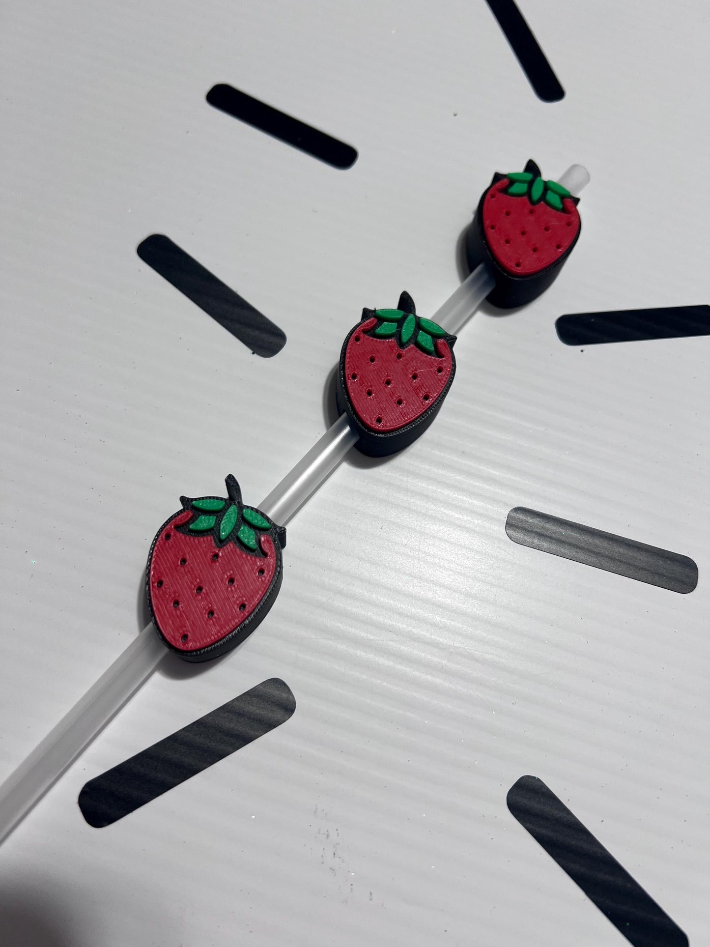 3D Printed Strawberry Straw Topper: Kawaii Tumbler Accessory by Lina Loves Two, handmade in Los Angeles CA
