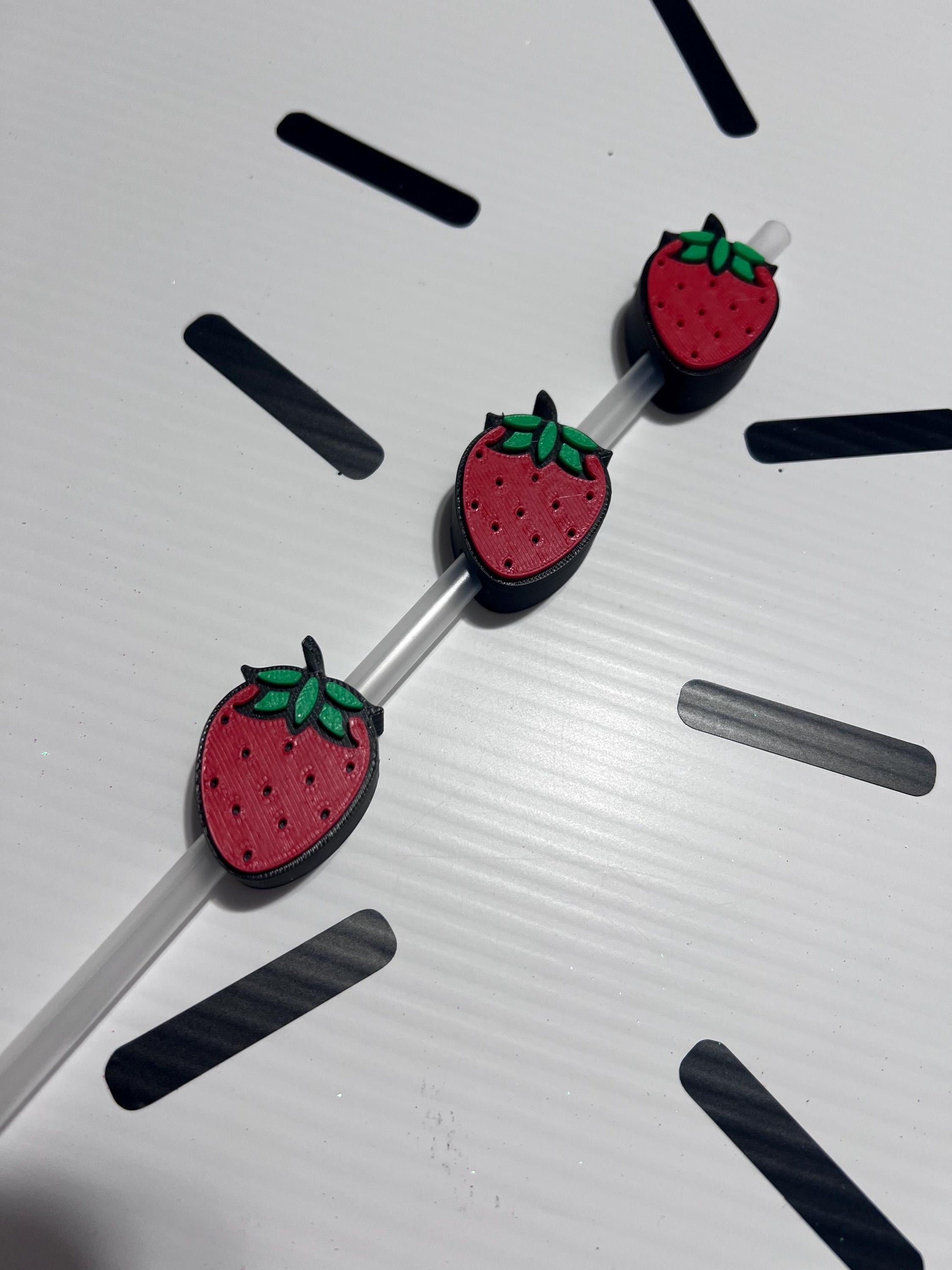 3D Printed Strawberry Straw Topper: Kawaii Tumbler Accessory by Lina Loves Two, handmade in Los Angeles CA