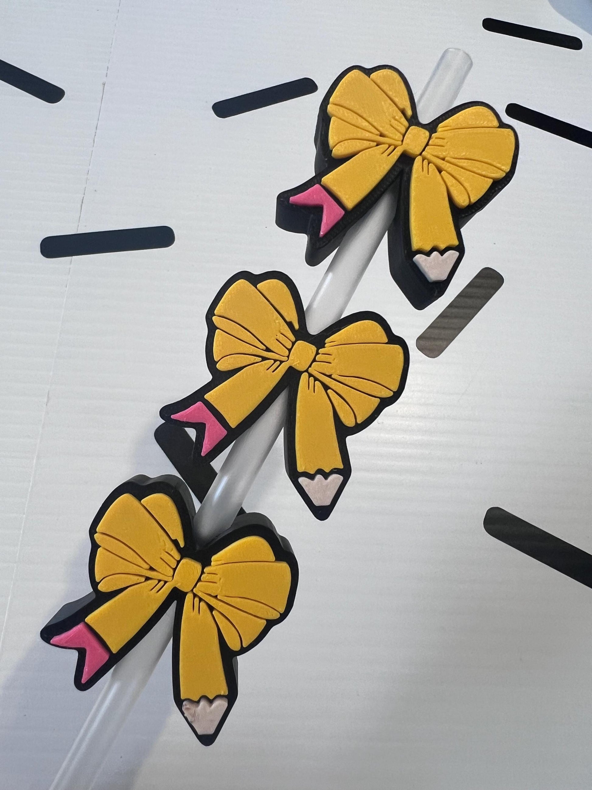 Pencil Bow Straw Topper | Teacher Gift Cup Accessory | Back to School Tumbler Charm | Cute Classroom Straw Decor | Reusable Drink Topper by Lina Loves Two, handmade in Los Angeles CA