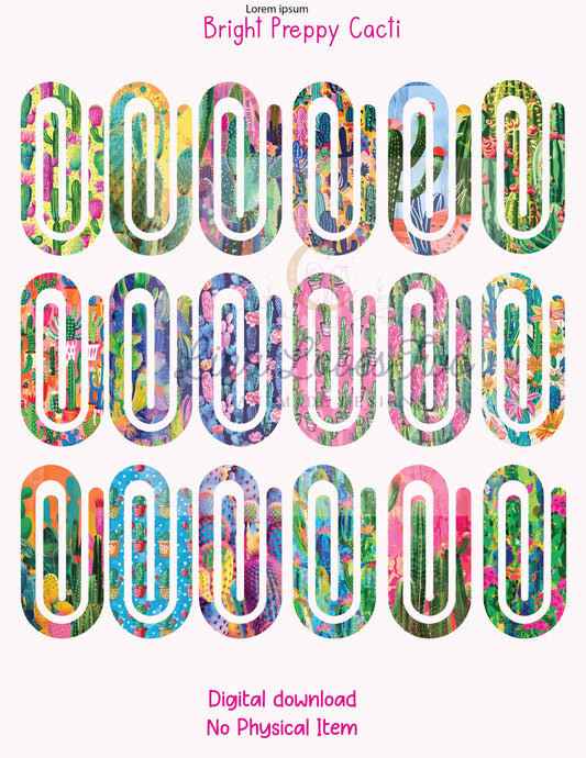 Bright Preppy Cacti Jumbo Paperclip PNG – Sublimation Clipart | Bright Cacti Jumbo Paperclip Sublimation | Cacti Theme Paperclips