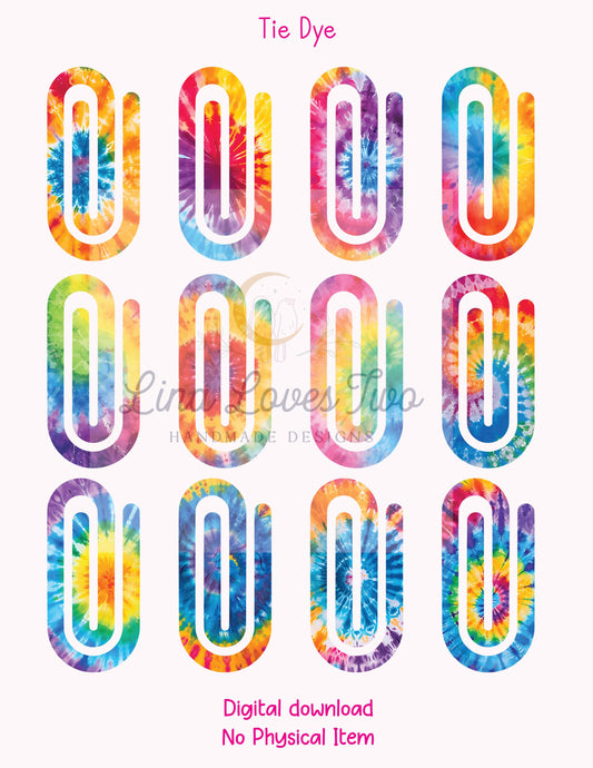 Tie Dye Jumbo Paperclip PNG – Sublimation Clipart | Tie-Dye Jumbo Paperclip Sublimation | Tie-Dye Theme Sublimation Paperclips