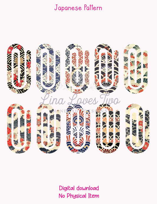 Japanese Pattern Jumbo Paperclip PNG – Sublimation Clipart | Japanese Pattern Jumbo Paperclip Sublimation | Japanese Pattern Theme