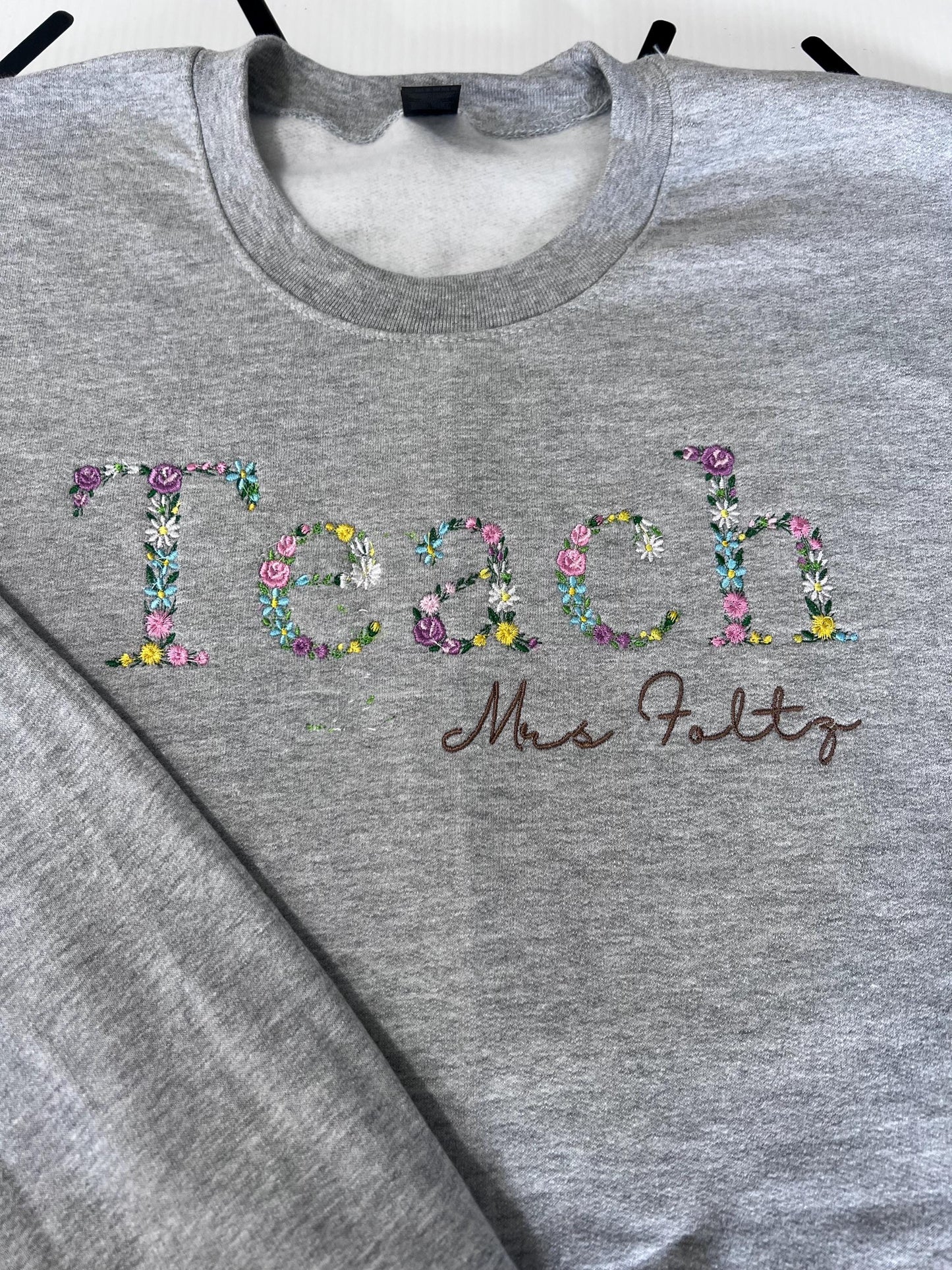 Teach Embroidered Floral Sweatshirt | Personalized Name Teacher Hoodie | New Teacher Gift | Teacher Appreciation | Custom Teach Sweatshirt by Lina Loves Two, handmade in Los Angeles CA