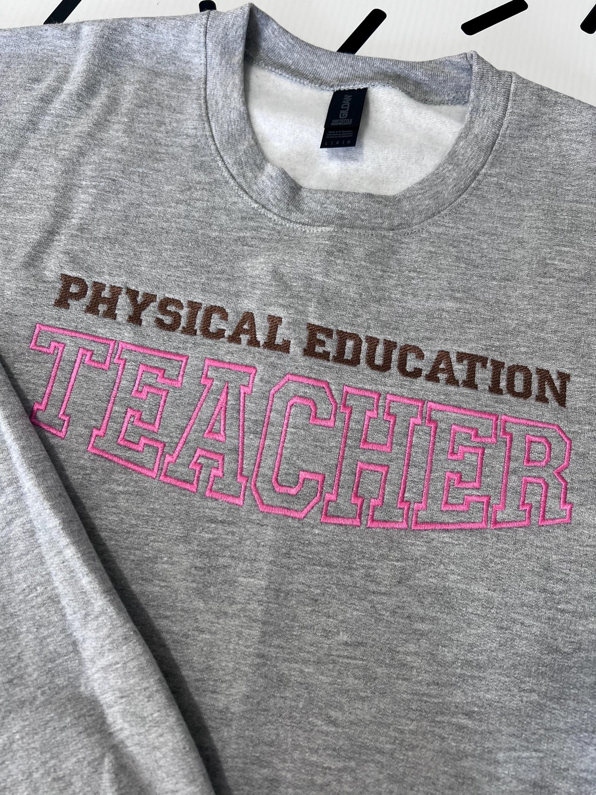 Custom Embroidered Teacher Sweatshirt: Personalized Subject Crewneck by Lina Loves Two, handmade in Los Angeles CA
