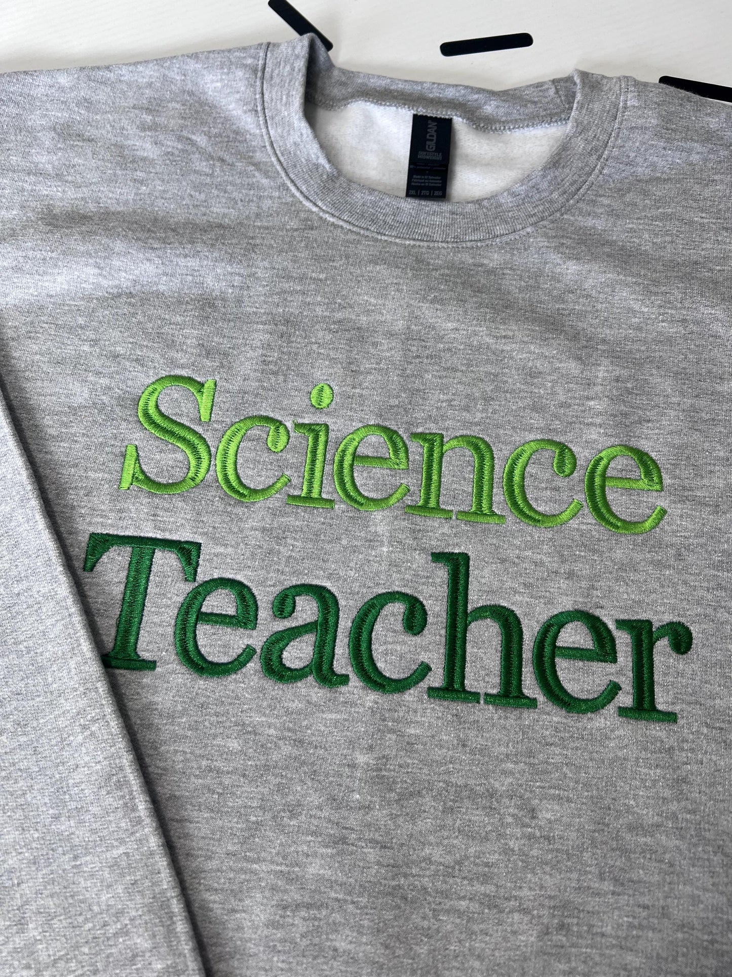 Custom Embroidered Teacher Subject Sweatshirt: Personalized Crewneck by Lina Loves Two, handmade in Los Angeles CA