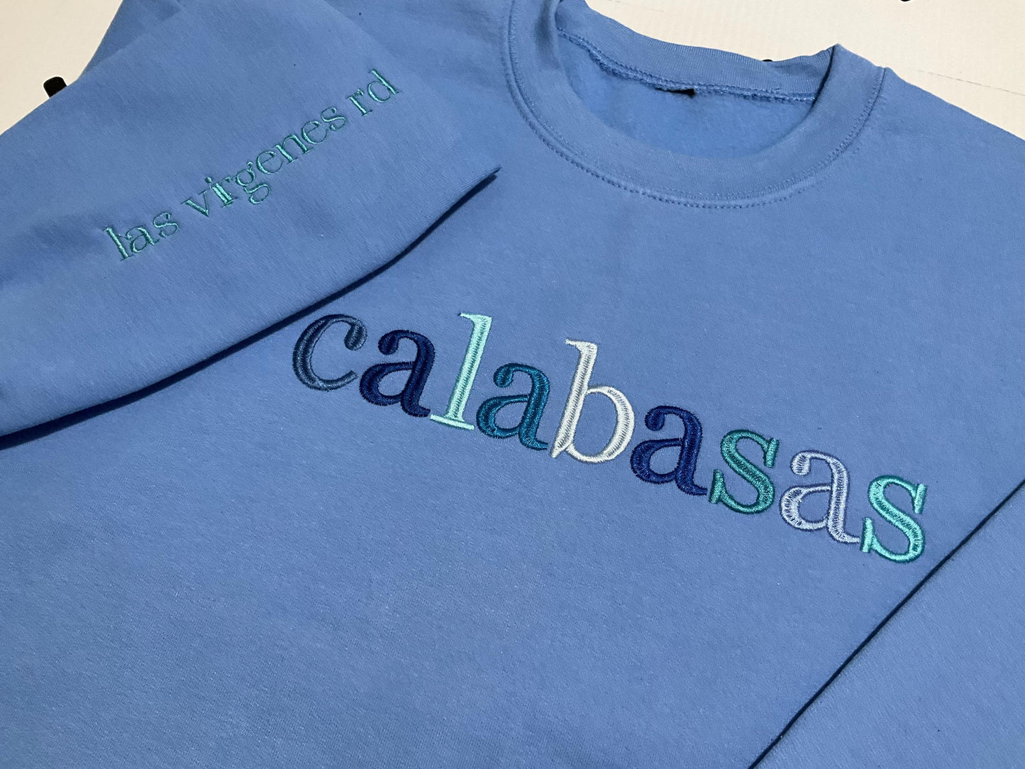 Custom City Embroidered Sweatshirt: Minimalist Travel Crewneck by Lina Loves Two, handmade in Los Angeles CA