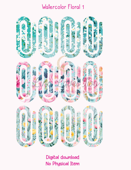 Watercolor Floral Jumbo Paperclip PNG 1 | Sublimation Paperclip Designs | Jumbo Paperclip Sublimation | Floral Sublimation Paperclip