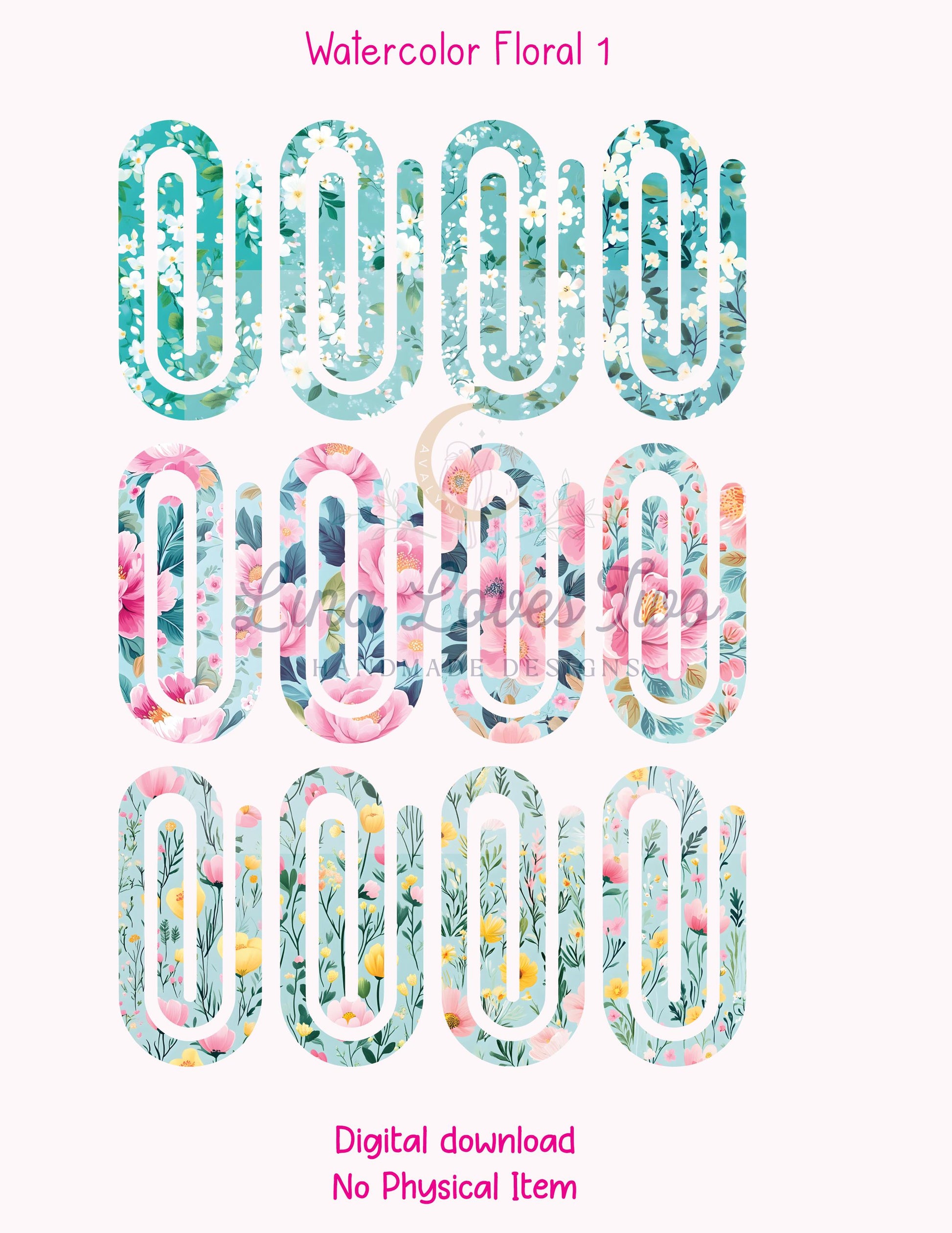 Watercolor Floral Paperclip PNG: Jumbo Sublimation Design (Digital Download)