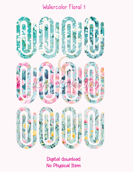 Watercolor Floral Paperclip PNG: Jumbo Sublimation Design (Digital Download)