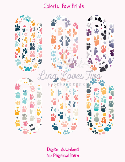 Colorful Paw Prints Jumbo Paperclip PNG – Sublimation Clipart | Jumbo Paperclip Sublimation | Paw Prints Sublimation Paperclips | Paw Theme