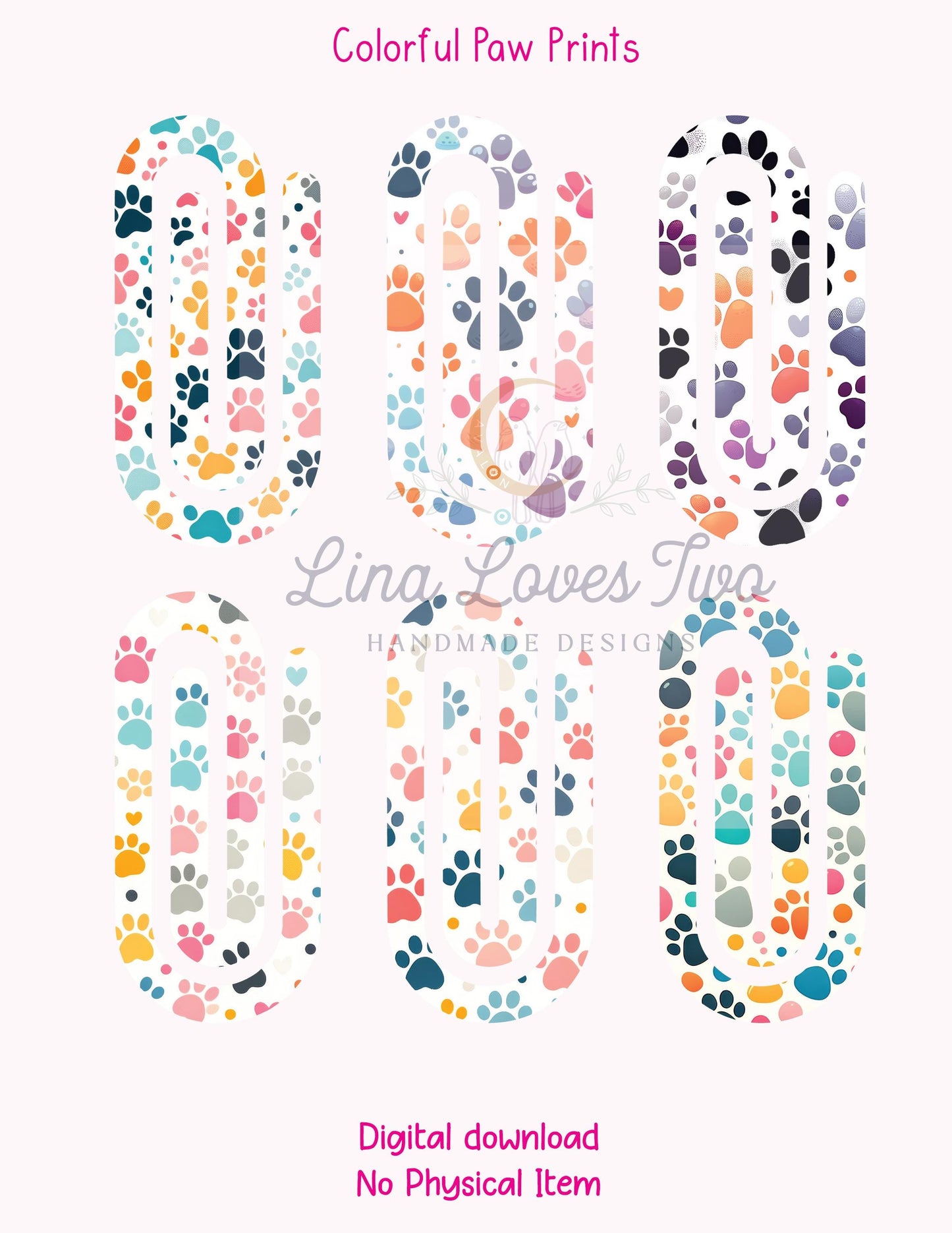 Colorful Paw Prints Jumbo Paperclip : ( ) by Lina Loves Two, handmade in Los Angeles CA