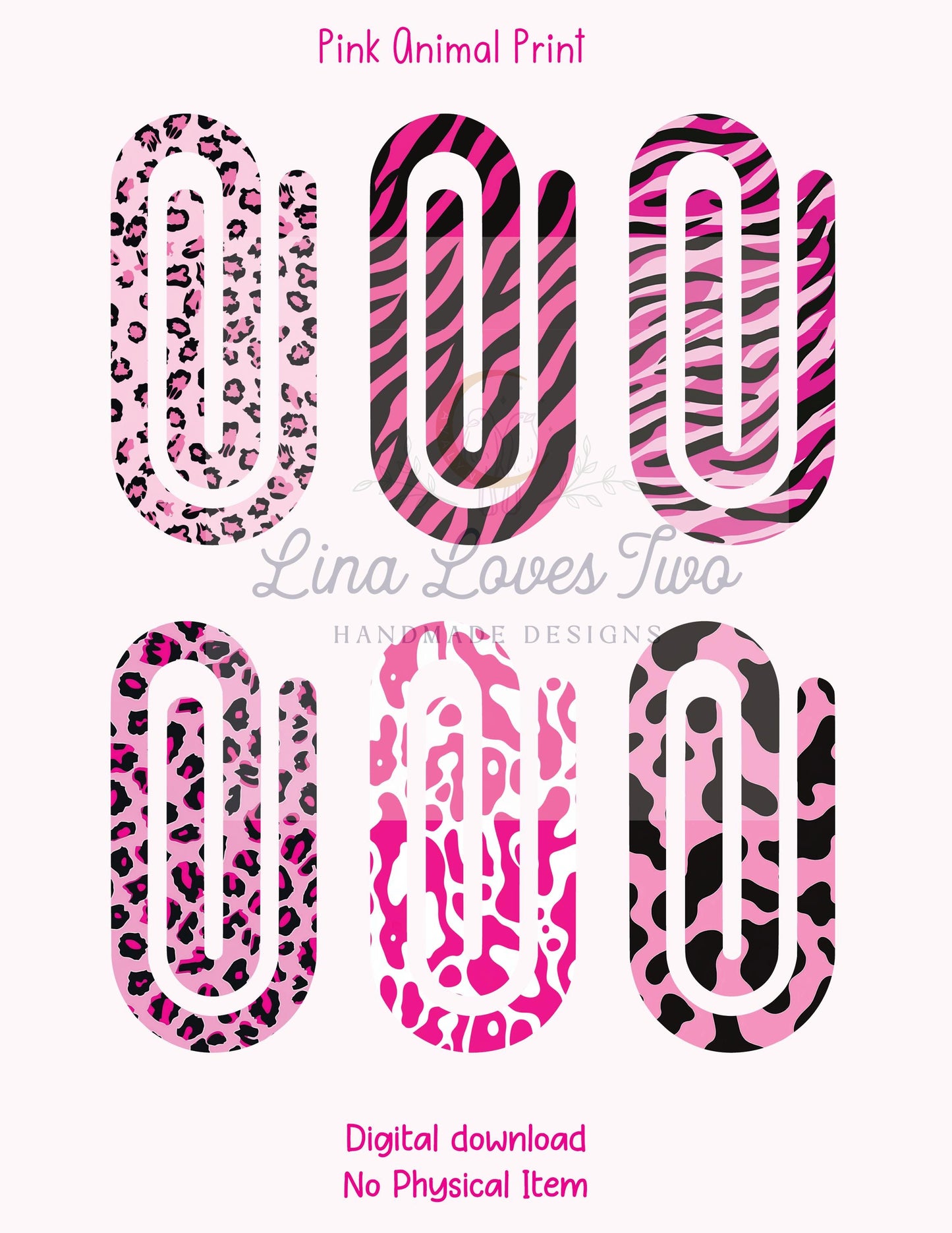 Pink Animal Print Jumbo Paperclip : ( ) by Lina Loves Two, handmade in Los Angeles CA
