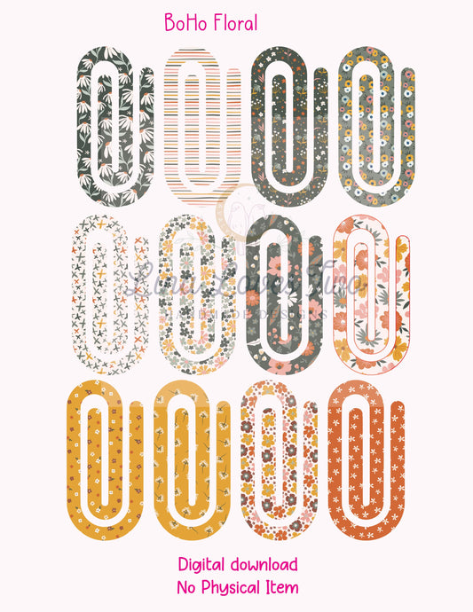 BoHo Floral Jumbo Paperclip PNG – Sublimation Clipart | BoHo Floral Jumbo Paperclip Sublimation | BoHo Floral Theme Sublimation Paperclips