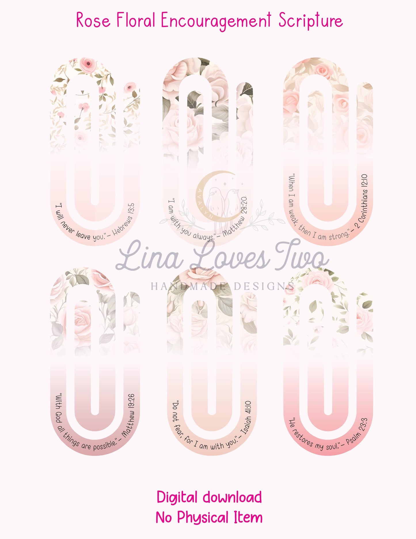 Pink Roses Scripture Jumbo Paperclip : Christian Encouragement ( ) by Lina Loves Two, handmade in Los Angeles CA