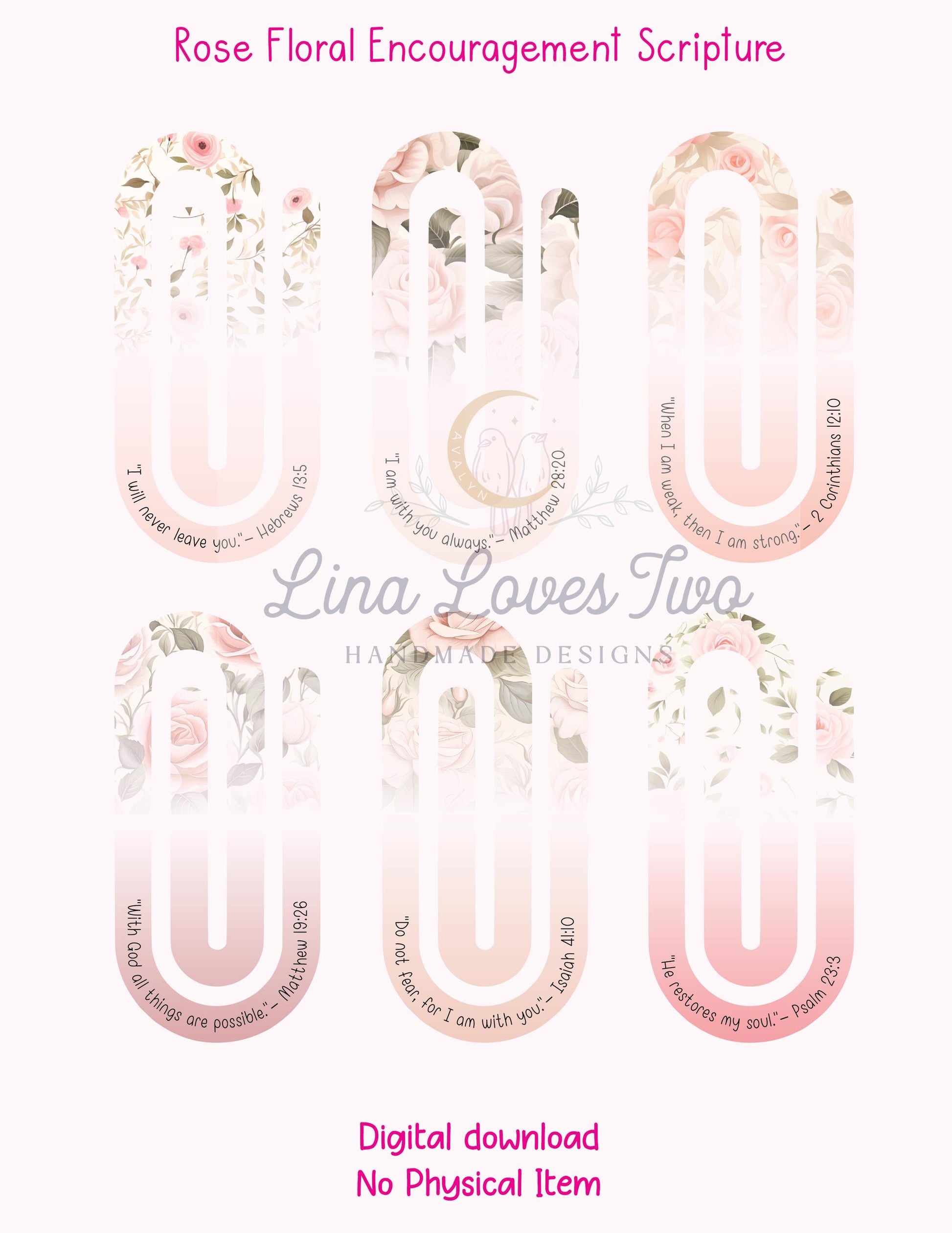 Pink Roses Scripture Jumbo Paperclip : Christian Encouragement ( ) by Lina Loves Two, handmade in Los Angeles CA