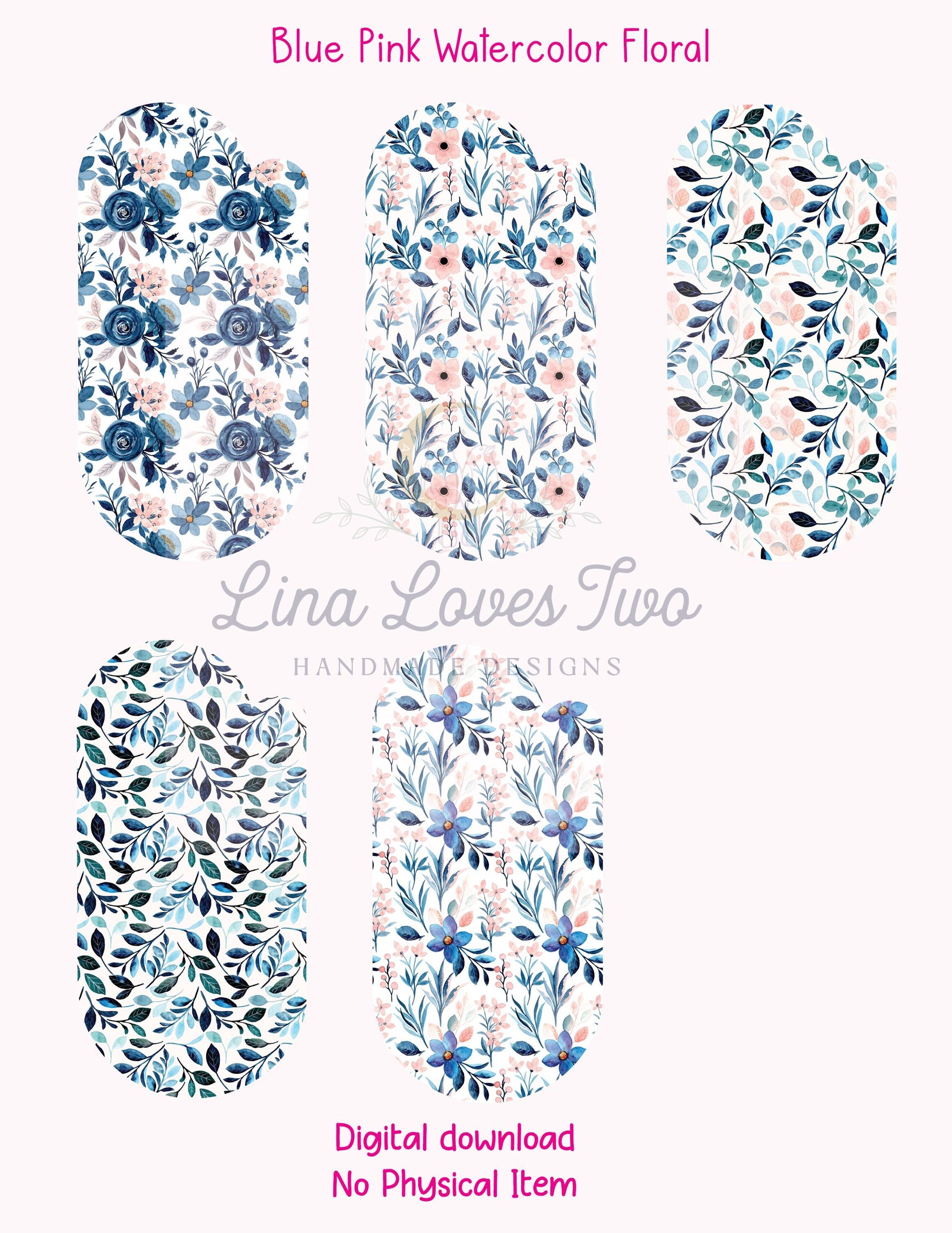 Blue & Pink Floral Watercolor Jumbo Paperclip PNG – Feminine Sublimation PNG | Soft Pastel Floral Digital Design | PNG Digital Download