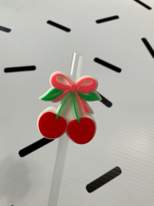 Coquette Cherries Straw Topper: 3D Printed Tumbler Charm by Lina Loves Two, handmade in Los Angeles CA