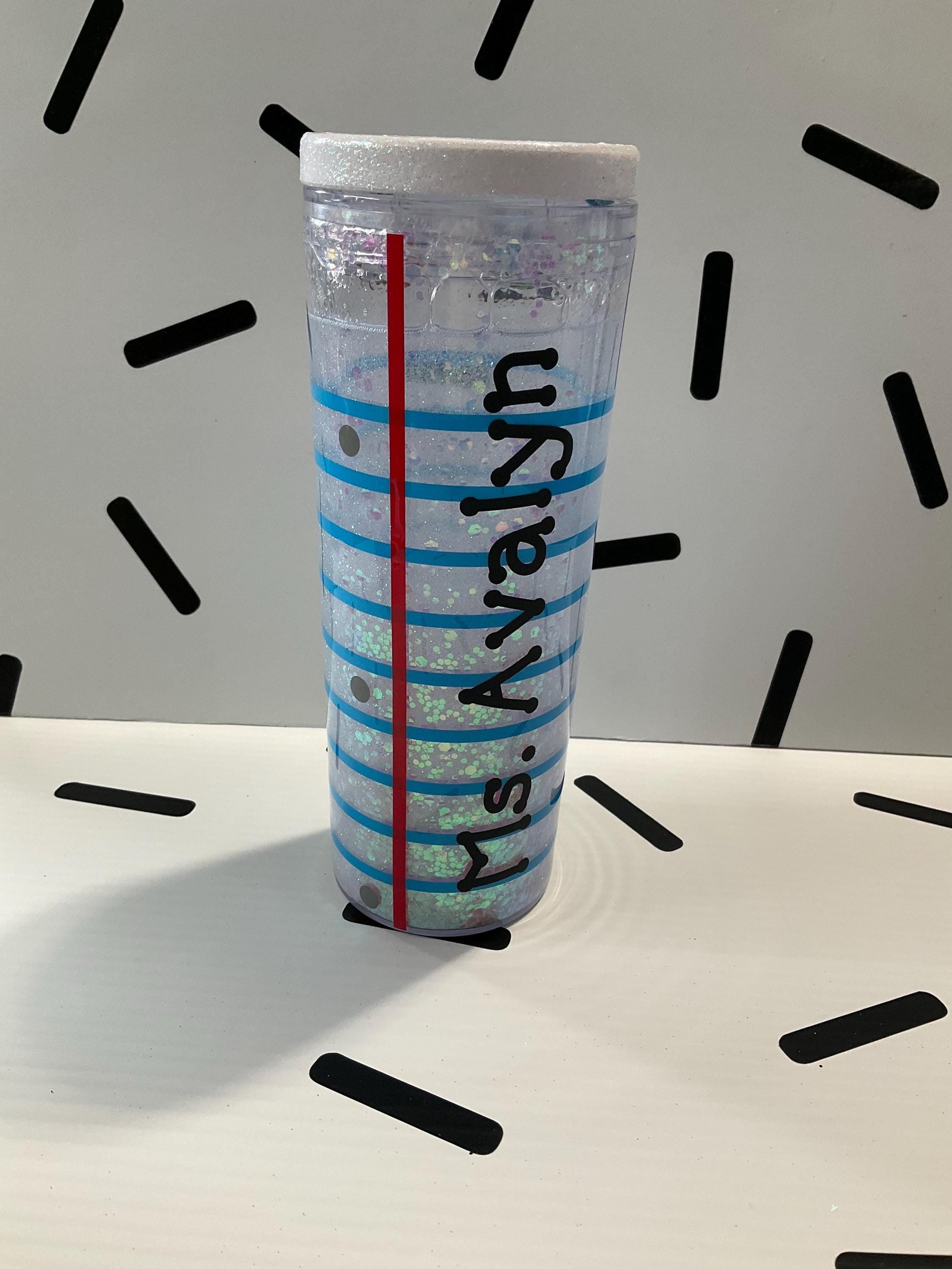 Glitter Snow Globe Teacher Tumbler 18 oz: Pencil, Lined Paper, Composition Notebook by Lina Loves Two, handmade in Los Angeles CA