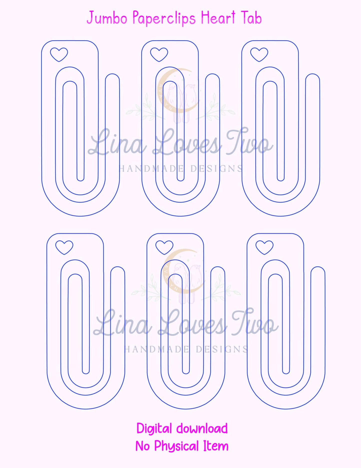 Jumbo Paperclip Heart Bookmark Template: Laser & Vinyl Cut File ( File) by Lina Loves Two, handmade in Los Angeles CA