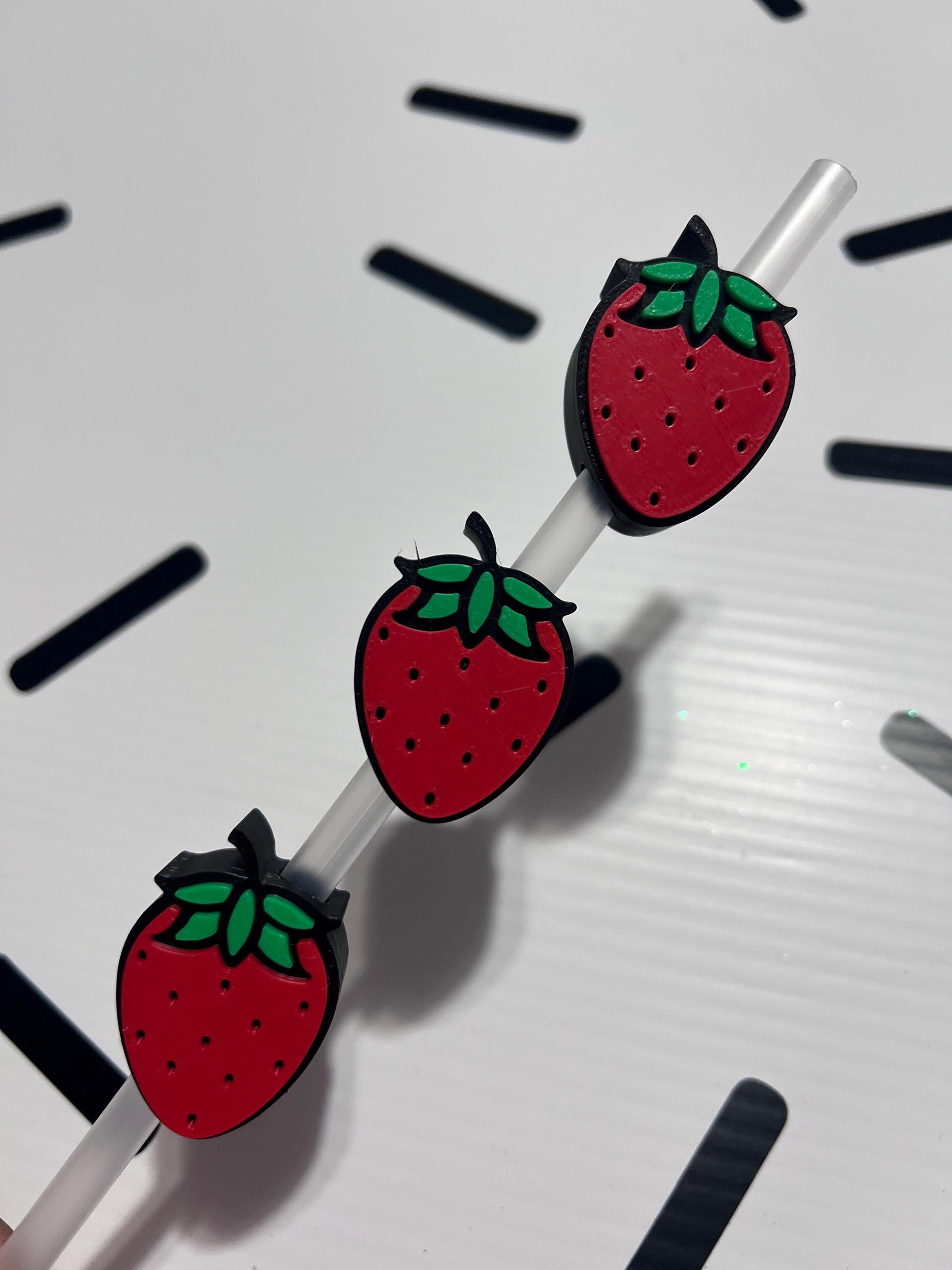 3D Printed Strawberry Straw Topper: Kawaii Tumbler Accessory by Lina Loves Two, handmade in Los Angeles CA