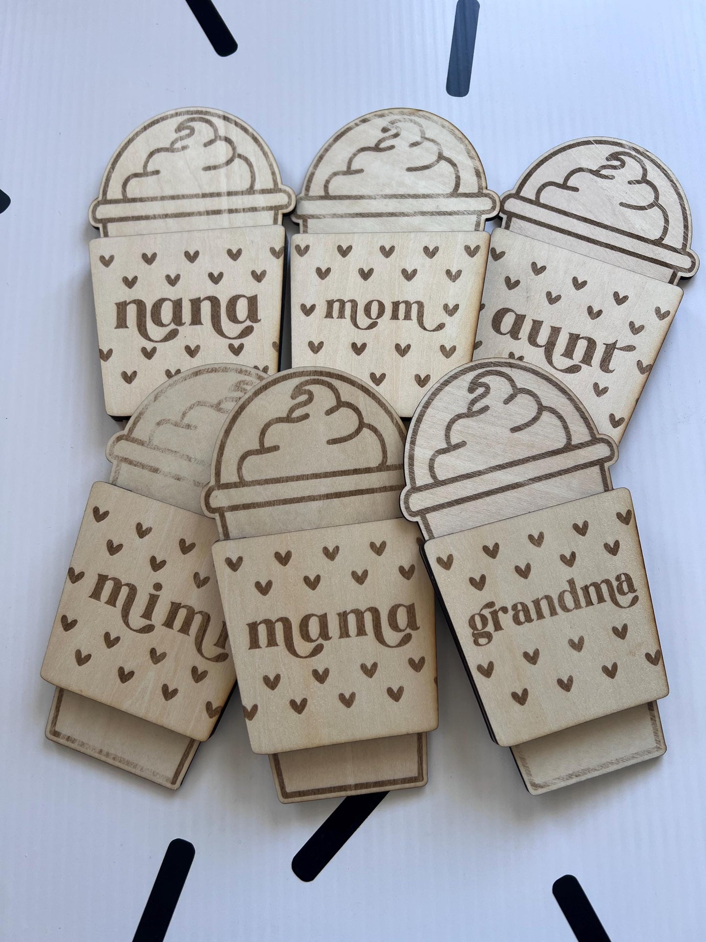 Wooden Heart Frappuccino Gift Card Holder – Mom, Mama, Grandma, Gigi, Lolo – Laser Cut File – + XCS by Lina Loves Two, handmade in Los Angeles CA