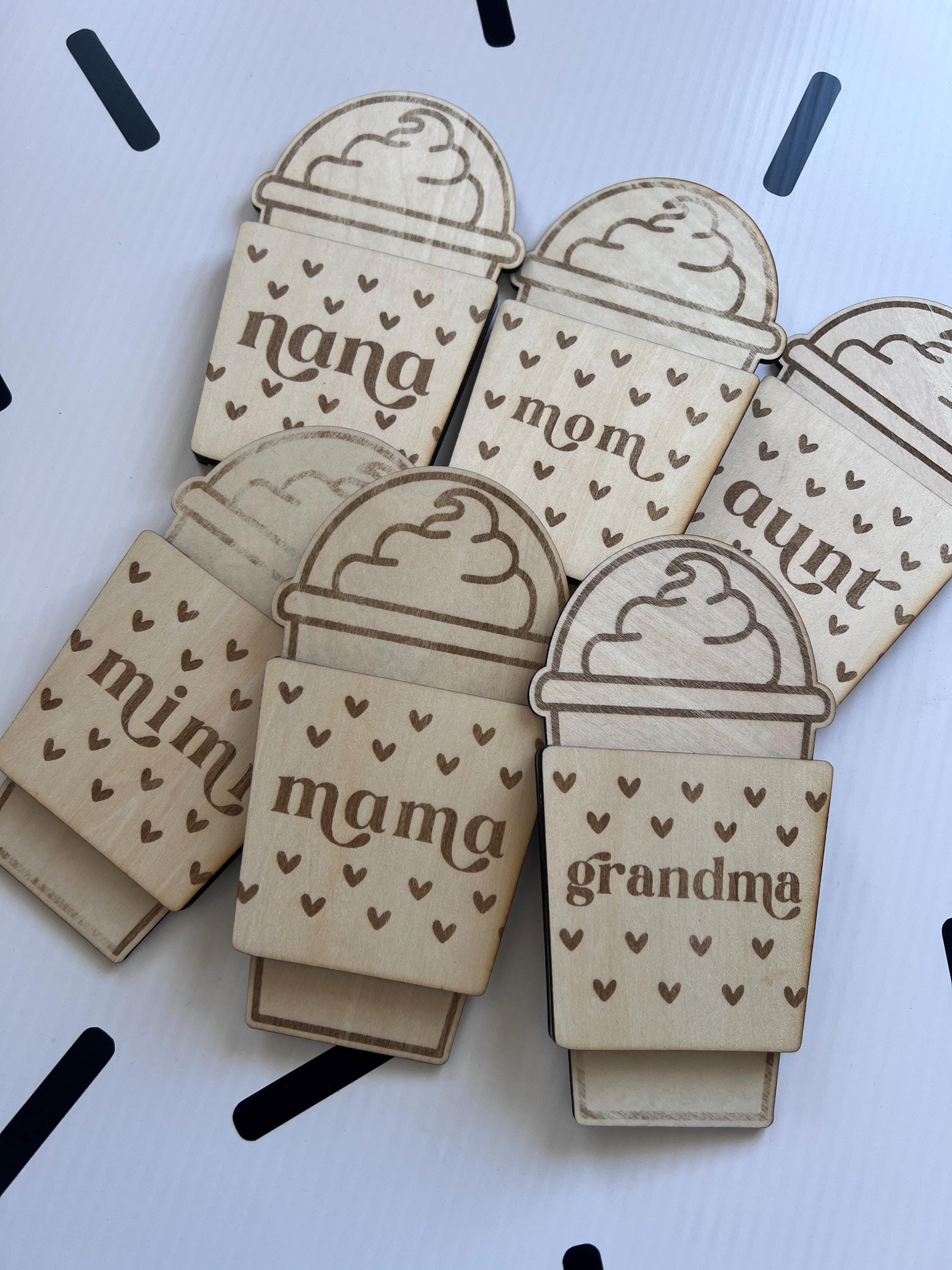 Wooden Heart Frappuccino Gift Card Holder – Mom, Mama, Grandma, Gigi, Lolo – Laser Cut File – + XCS by Lina Loves Two, handmade in Los Angeles CA