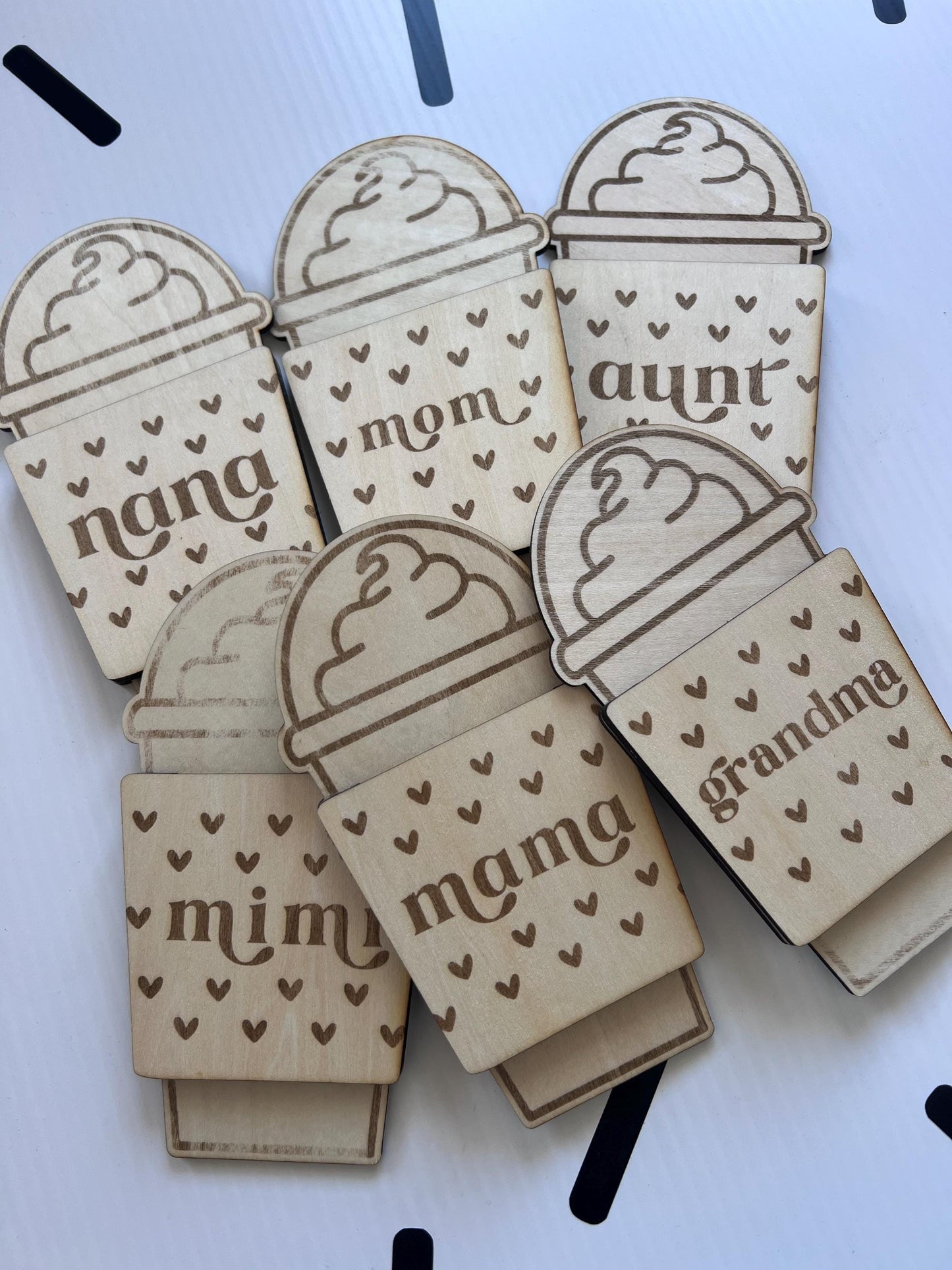 Wooden Heart Frappuccino Gift Card Holder – Mom, Mama, Grandma, Gigi, Lolo – Laser Cut File – + XCS by Lina Loves Two, handmade in Los Angeles CA