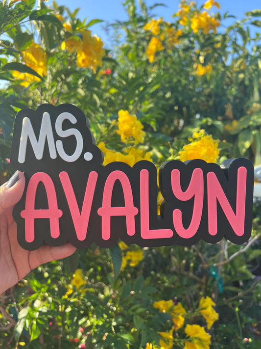 Personalized 3D Teacher Desk Name Sign: Custom Classroom Decor by Lina Loves Two, handmade in Los Angeles CA