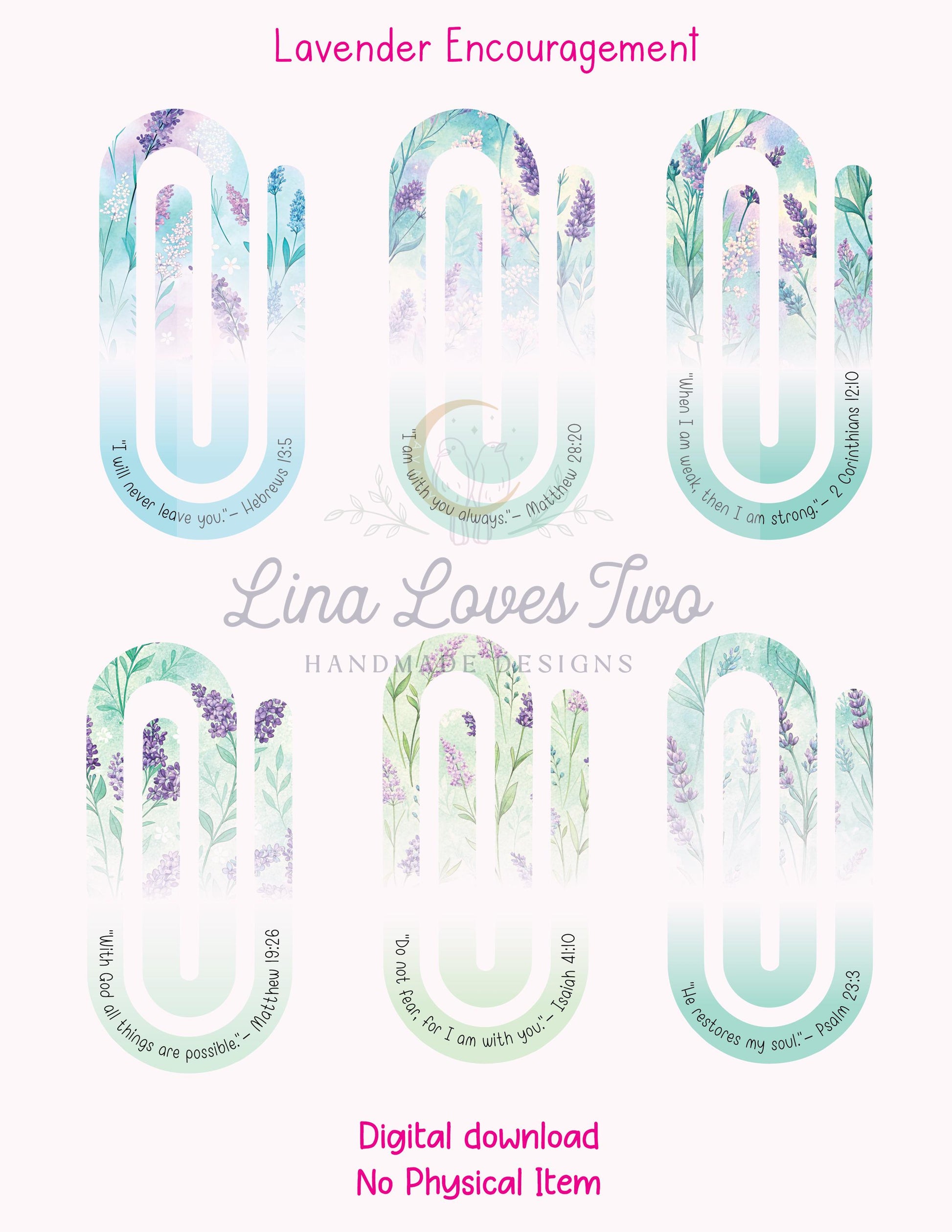 Lavender Scriptures Jumbo Paperclip PNG | Christian Sublimation for Jumbo Paperclip PNG | Faith | Lavender Theme | Short Bible Verses