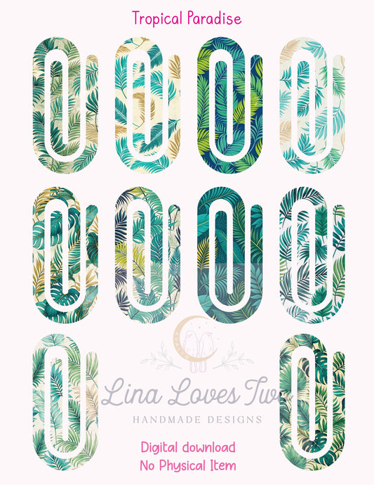 Tropical Paradise Jumbo Paperclip PNG – Summer Sublimation Clipart | Palm Leaves Digital Design | Vibrant Palm Leaves in Teal and Emerald