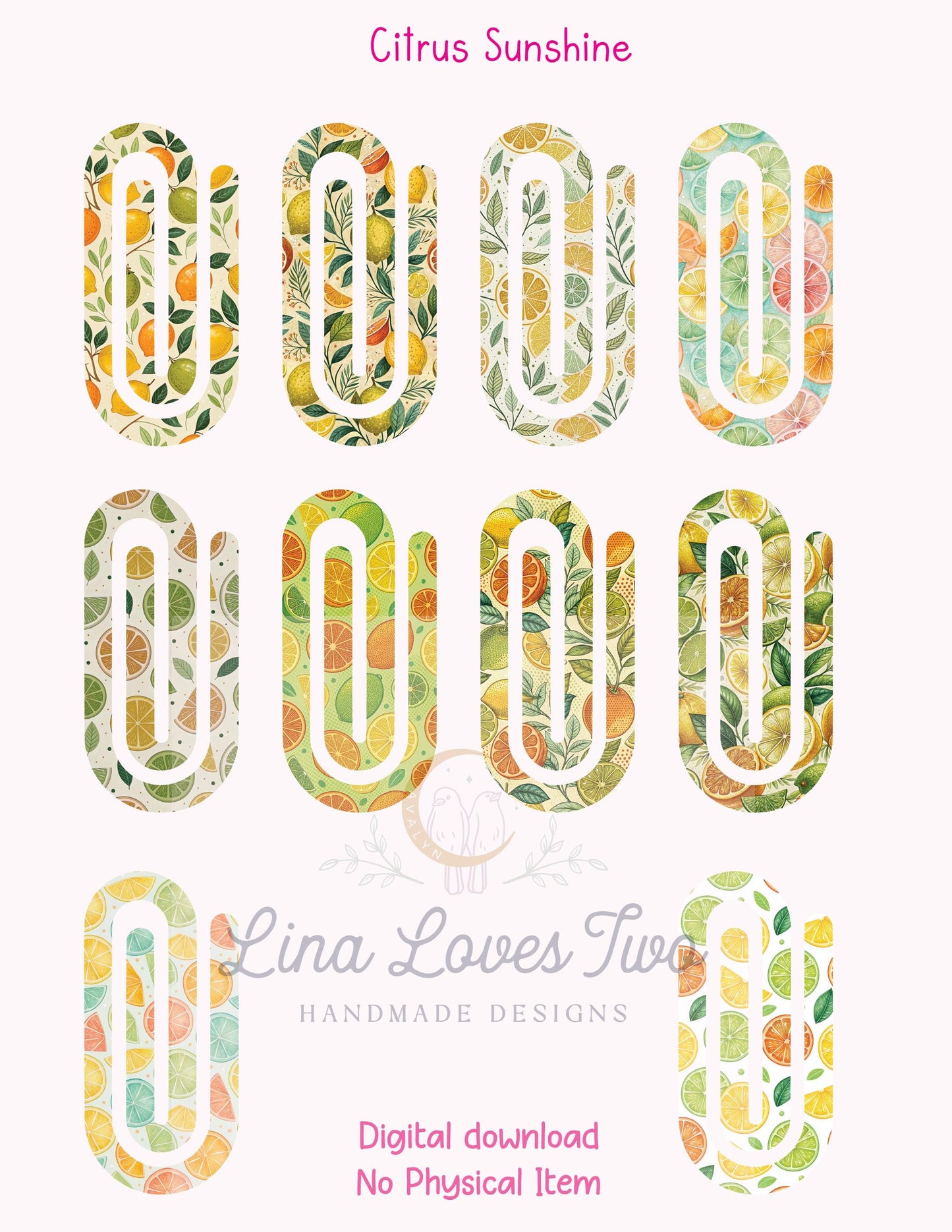 Citrus Paperclip PNG: Summer Lemon Orange Clipart (Digital Download)