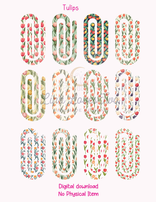 Tulip Jumbo Paperclip PNG – Spring Floral Sublimation Clipart, Flower Jumbo Paperclips PNG, Digital Download for Teachers & Gifts